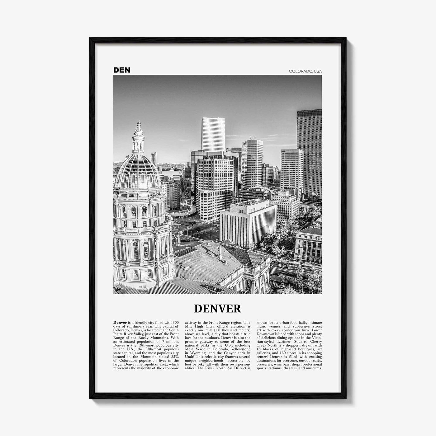 Denver Print Black and White No 2, Denver Wall Art, Denver Poster, Denver Photo, Denver Wall Decor, Colorado, USA, United States