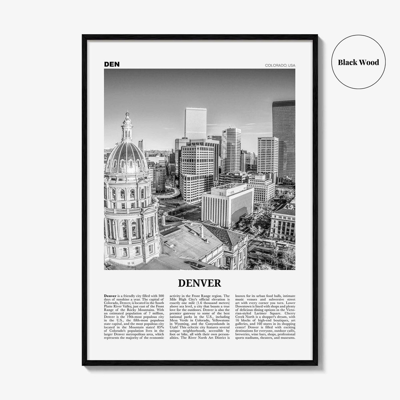 Denver Print Black and White No 2, Denver Wall Art, Denver Poster, Denver Photo, Denver Wall Decor, Colorado, USA, United States