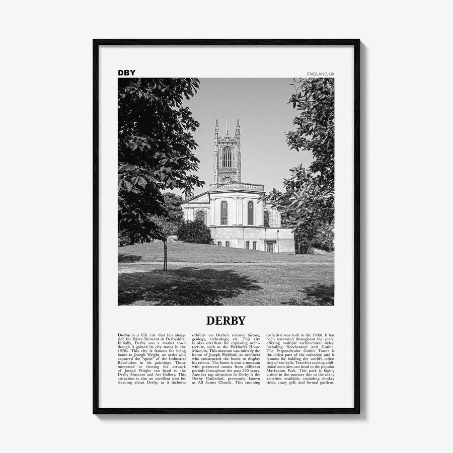 Derby Print Black and White, Derby Wall Art, Derby Poster, Derby Photo, Derby Wall Décor, Derby Map, England