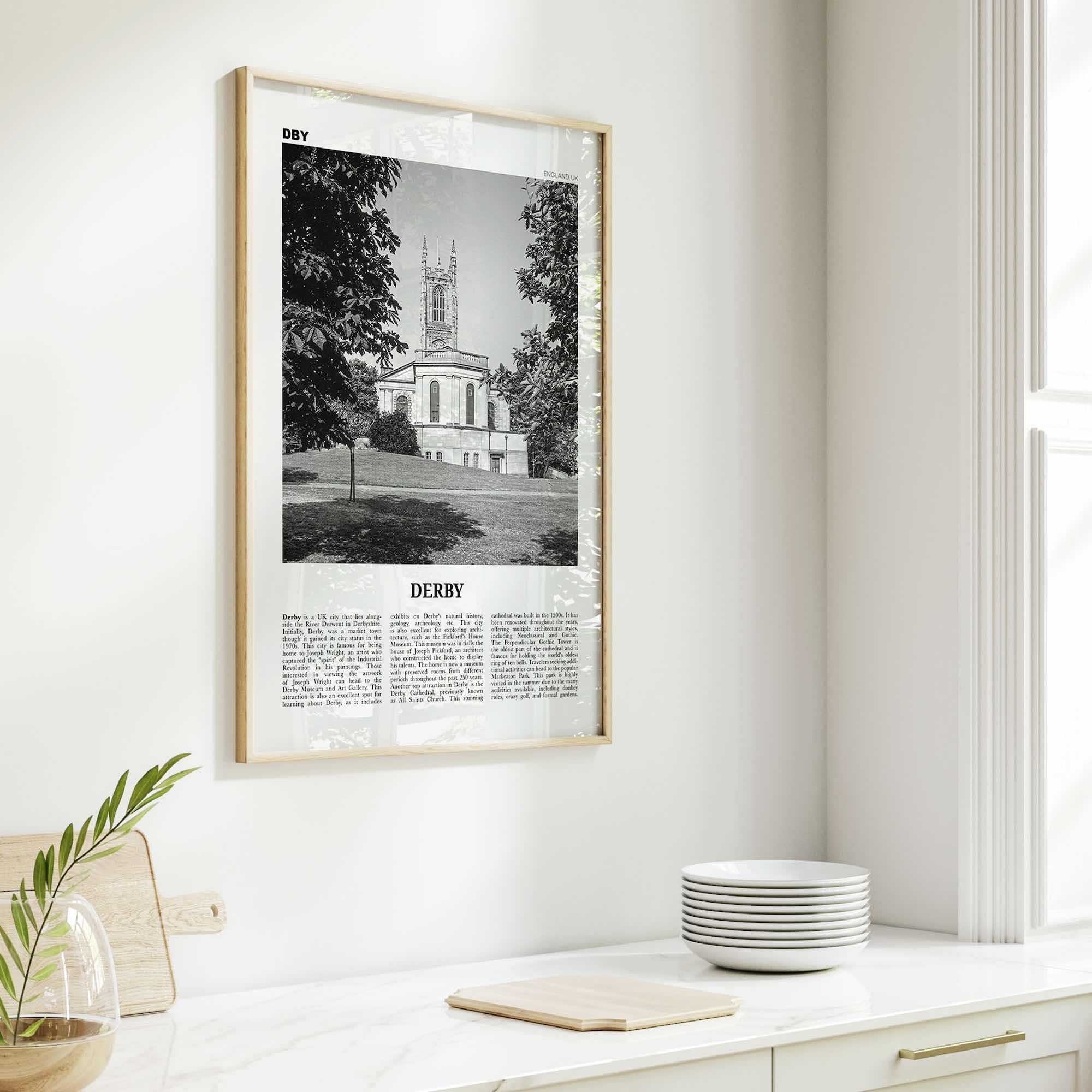 Derby Print Black and White, Derby Wall Art, Derby Poster, Derby Photo, Derby Wall Décor, Derby Map, England