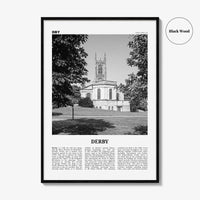 Derby Print Black and White, Derby Wall Art, Derby Poster, Derby Photo, Derby Wall Décor, Derby Map, England