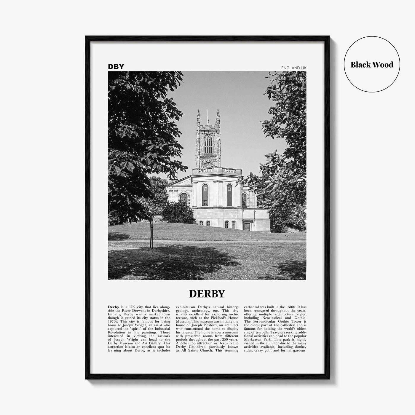 Derby Print Black and White, Derby Wall Art, Derby Poster, Derby Photo, Derby Wall Décor, Derby Map, England