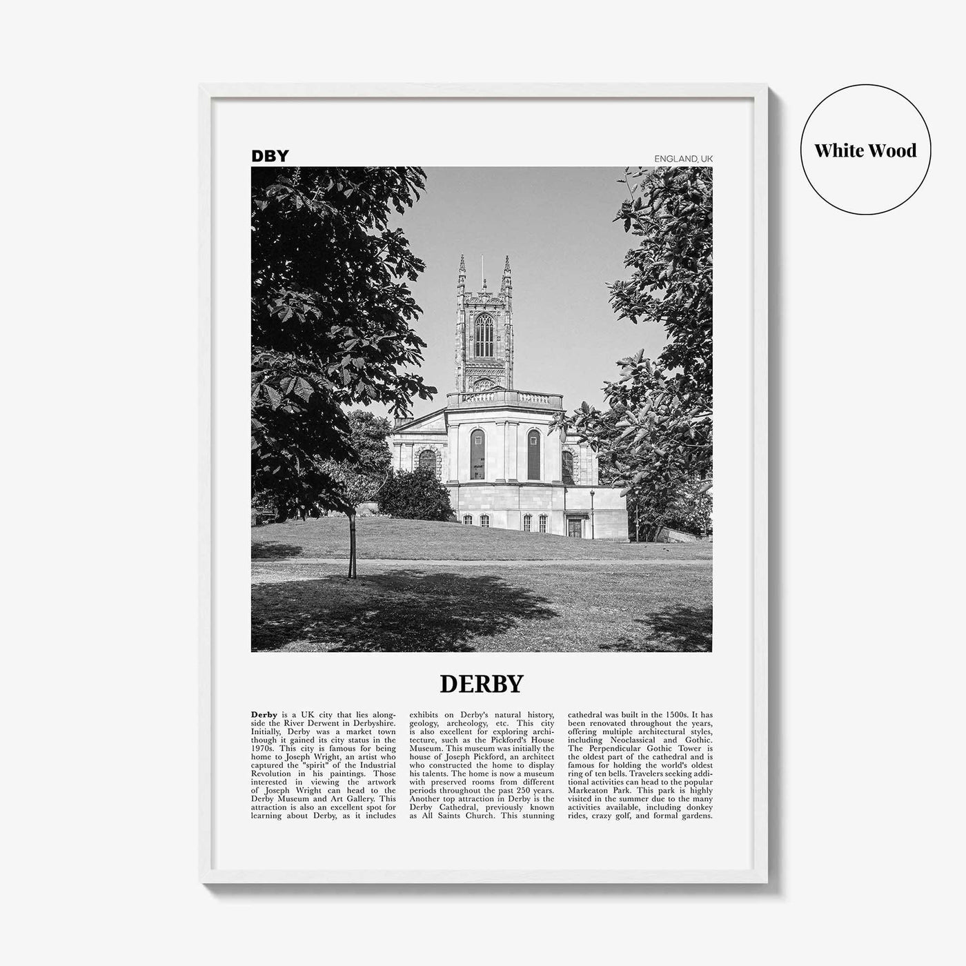 Derby Print Black and White, Derby Wall Art, Derby Poster, Derby Photo, Derby Wall Décor, Derby Map, England