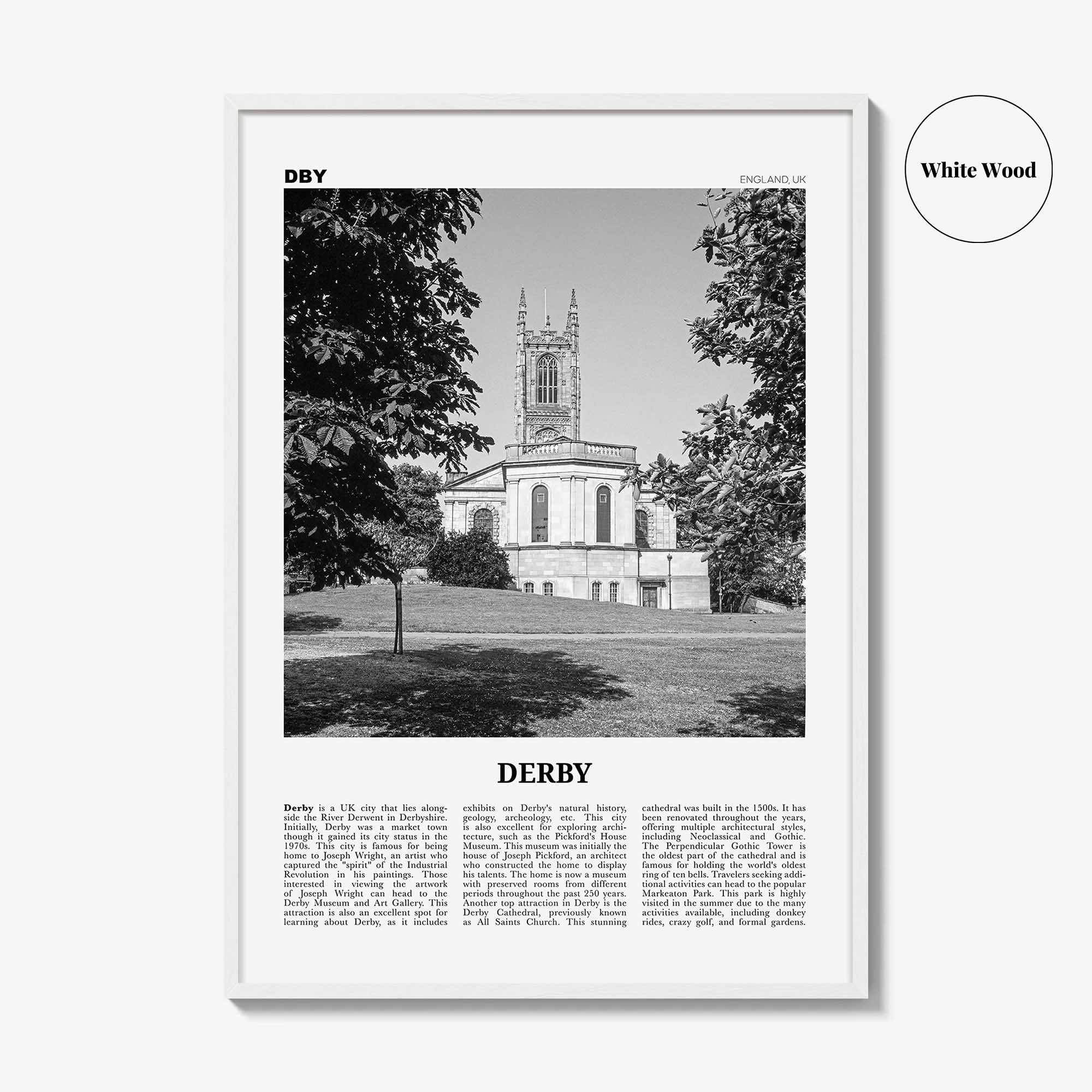Derby Print Black and White, Derby Wall Art, Derby Poster, Derby Photo, Derby Wall Décor, Derby Map, England