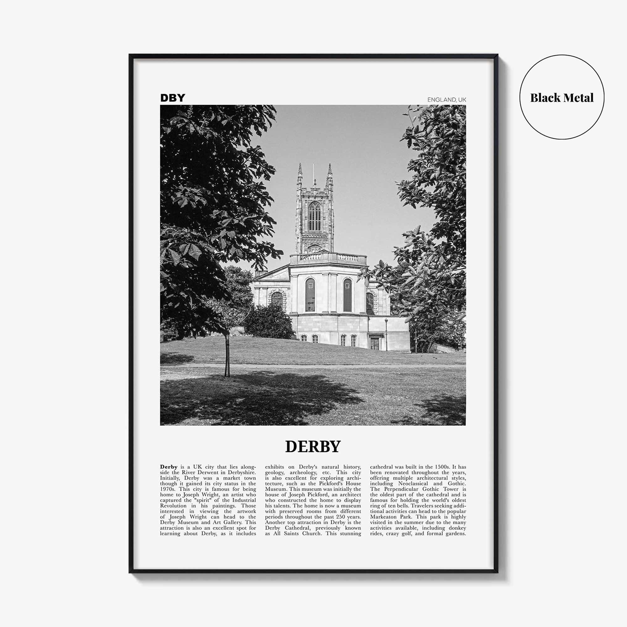 Derby Print Black and White, Derby Wall Art, Derby Poster, Derby Photo, Derby Wall Décor, Derby Map, England