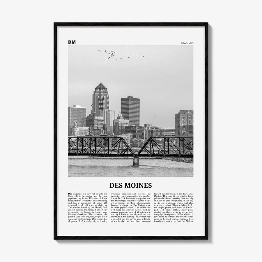 Des Moines Print Black and White No 1, Des Moines Wall Art, Des Moines Poster, Des Moines Photo, Iowa, USA, United States, North America
