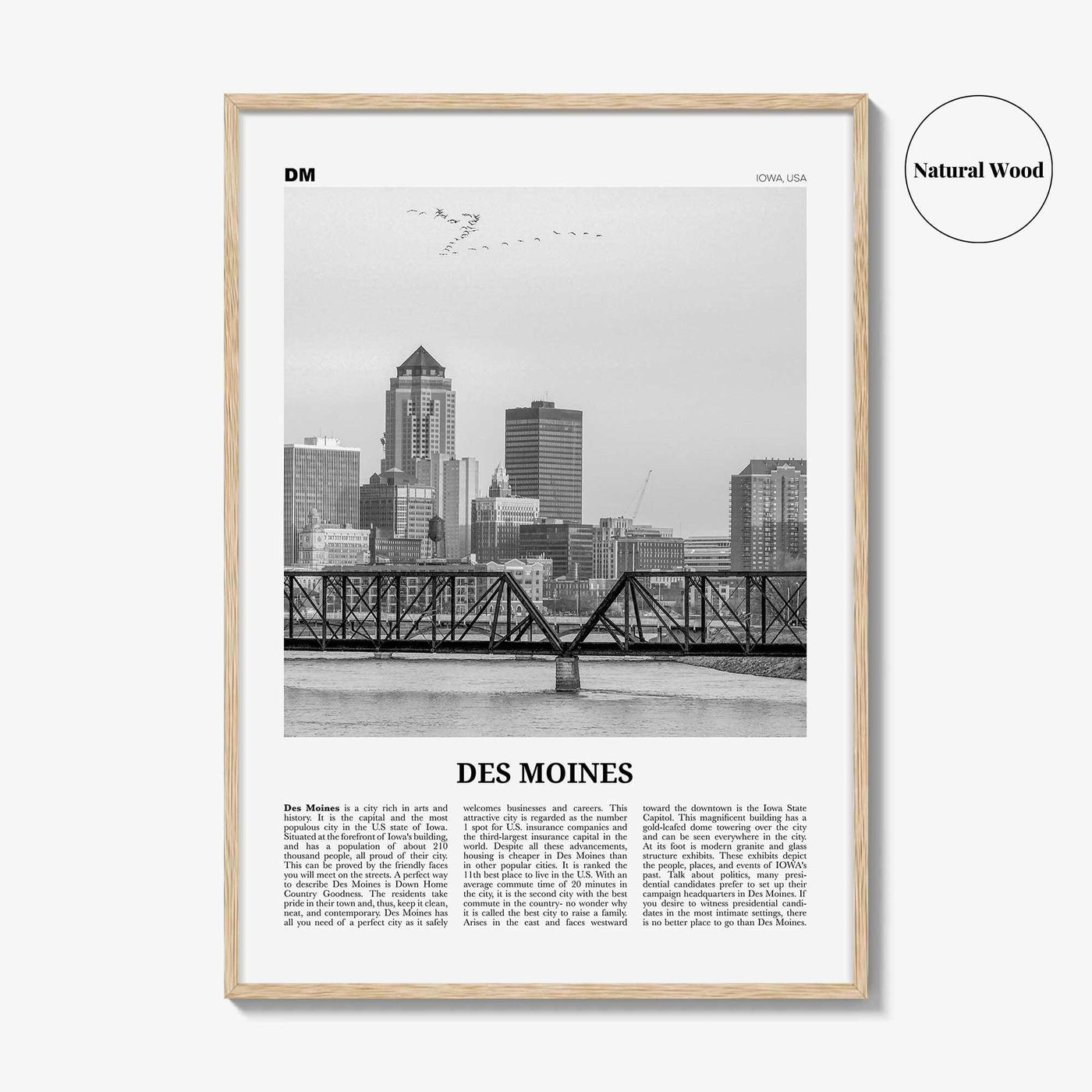 Des Moines Print Black and White No 1, Des Moines Wall Art, Des Moines Poster, Des Moines Photo, Iowa, USA, United States, North America