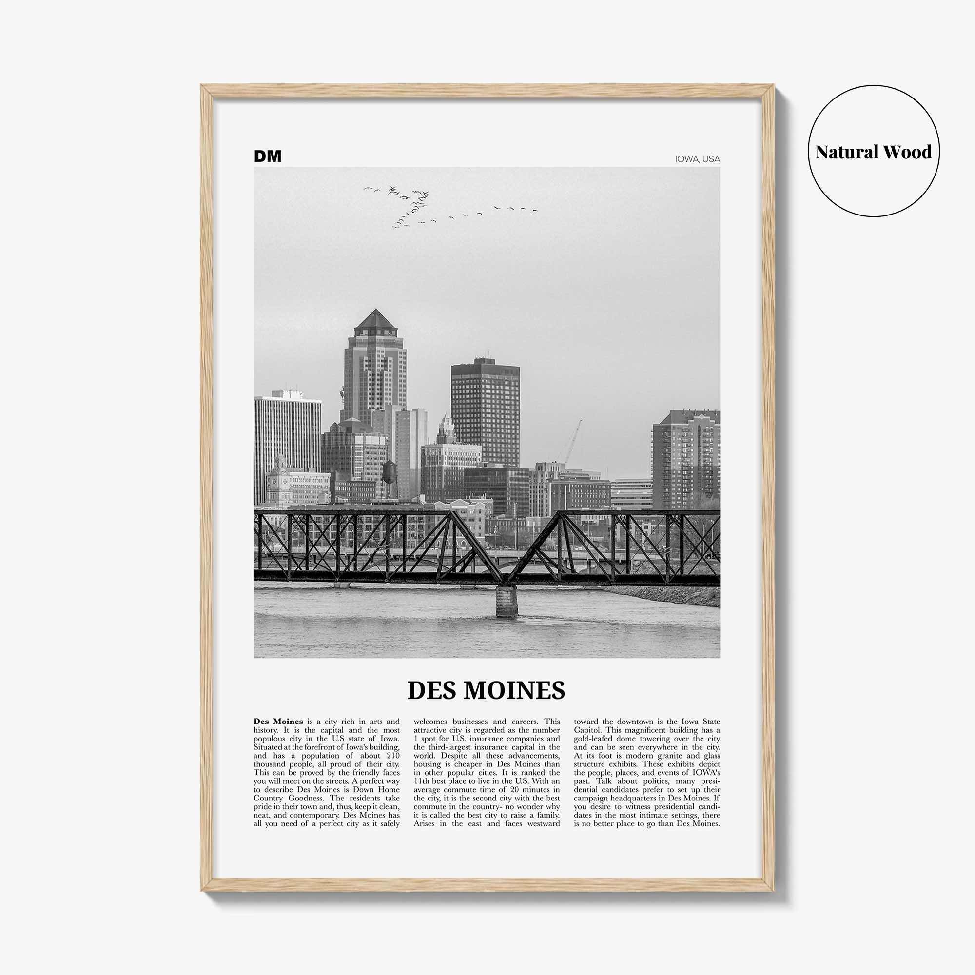 Des Moines Print Black and White No 1, Des Moines Wall Art, Des Moines Poster, Des Moines Photo, Iowa, USA, United States, North America