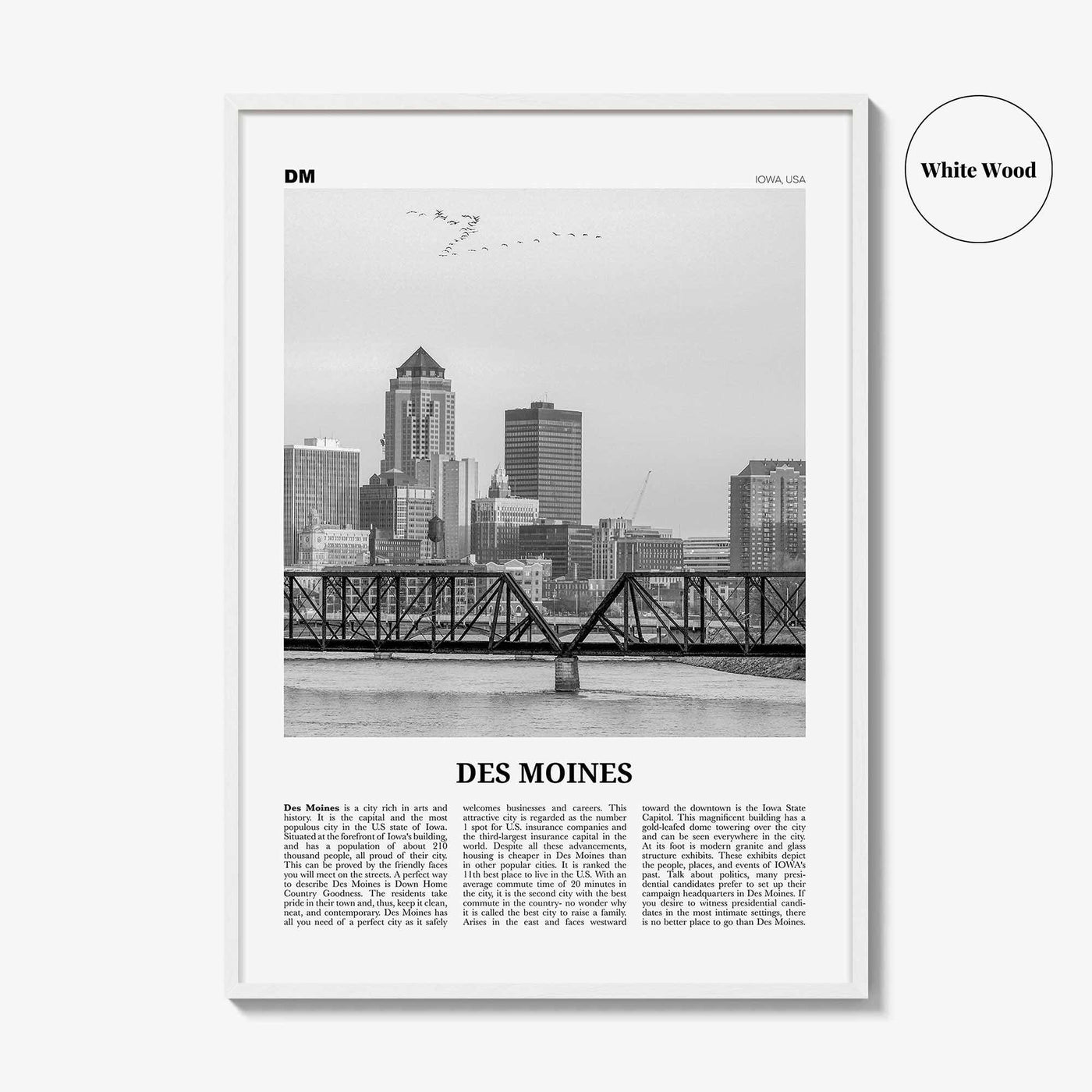 Des Moines Print Black and White No 1, Des Moines Wall Art, Des Moines Poster, Des Moines Photo, Iowa, USA, United States, North America