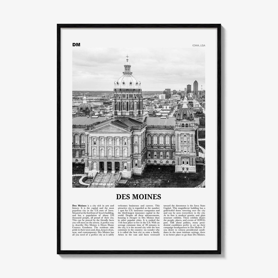 Des Moines Print Black and White No 2, Des Moines Wall Art, Des Moines Poster, Des Moines Photo, Iowa, USA, United States, North America
