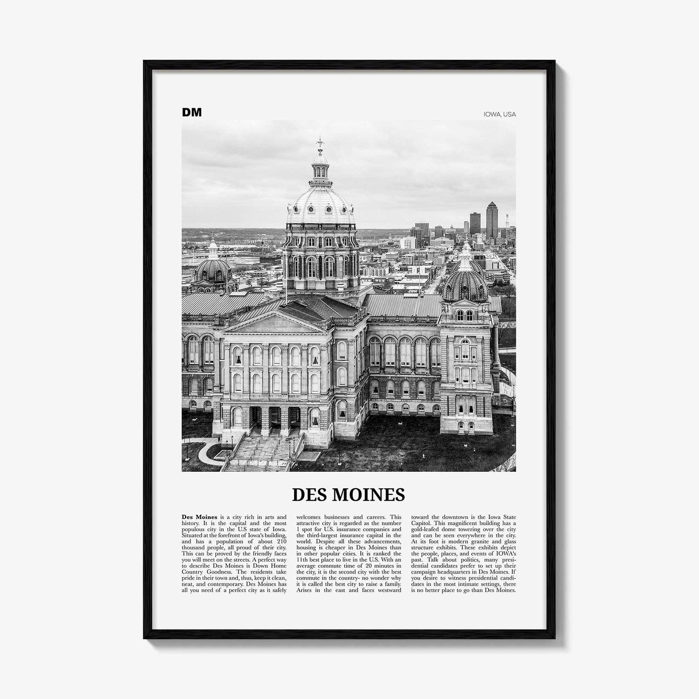 Des Moines Print Black and White No 2, Des Moines Wall Art, Des Moines Poster, Des Moines Photo, Iowa, USA, United States, North America