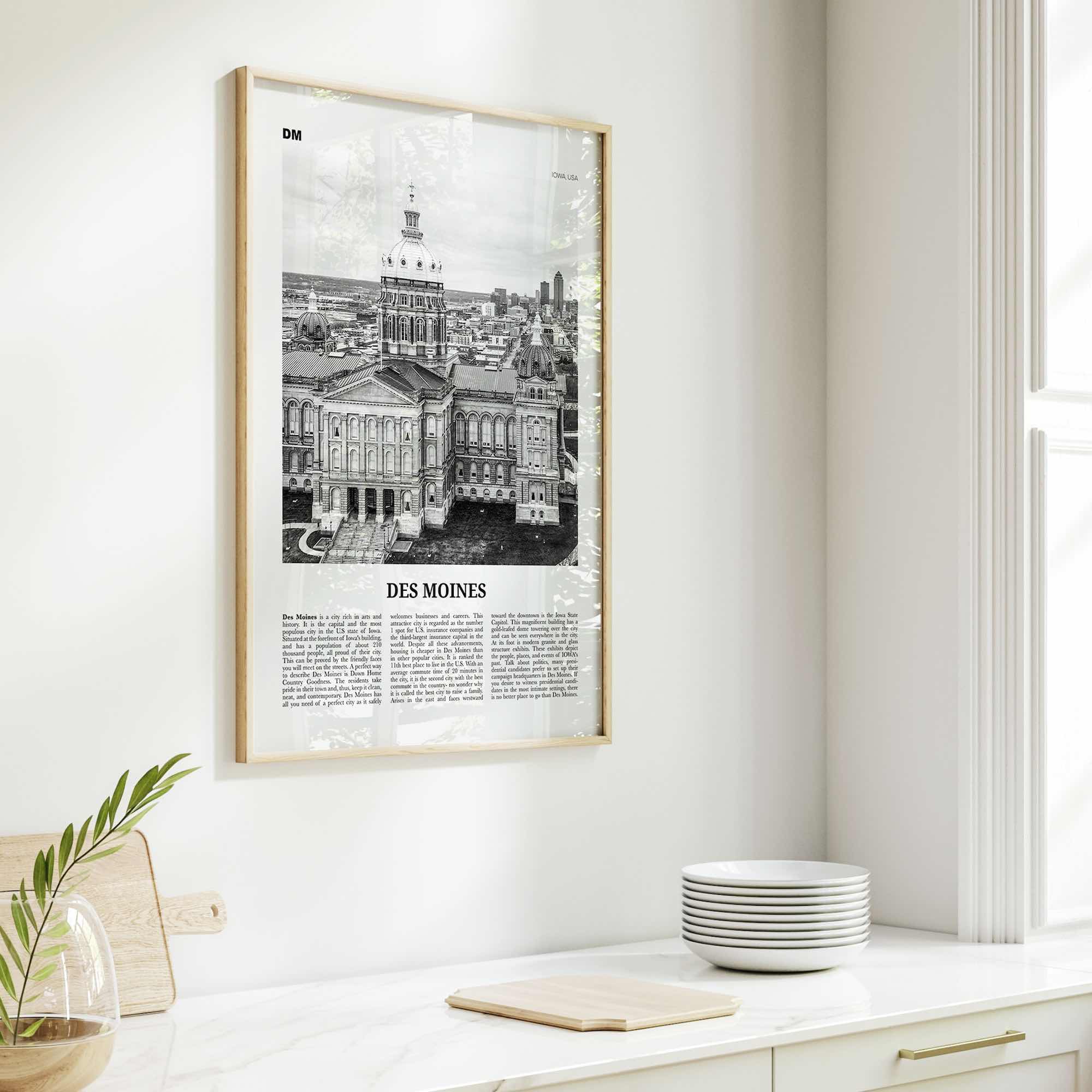 Des Moines Print Black and White No 2, Des Moines Wall Art, Des Moines Poster, Des Moines Photo, Iowa, USA, United States, North America