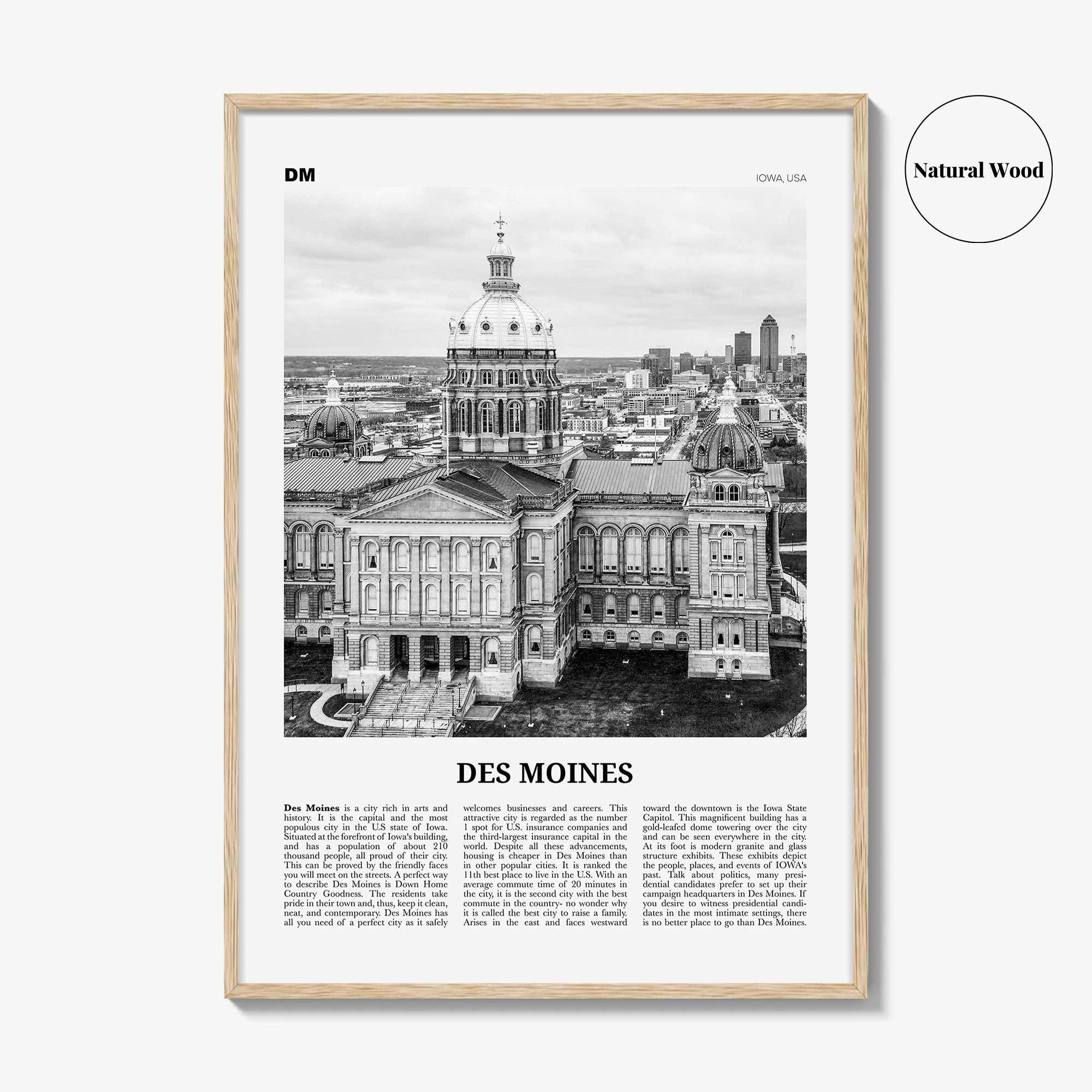 Des Moines Print Black and White No 2, Des Moines Wall Art, Des Moines Poster, Des Moines Photo, Iowa, USA, United States, North America