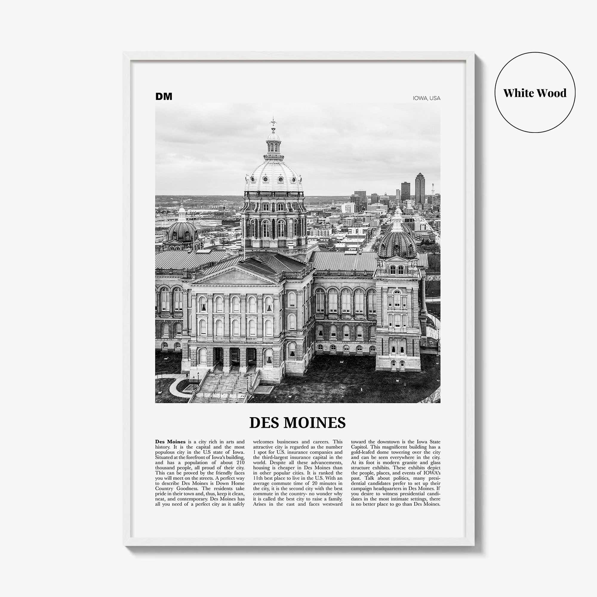 Des Moines Print Black and White No 2, Des Moines Wall Art, Des Moines Poster, Des Moines Photo, Iowa, USA, United States, North America