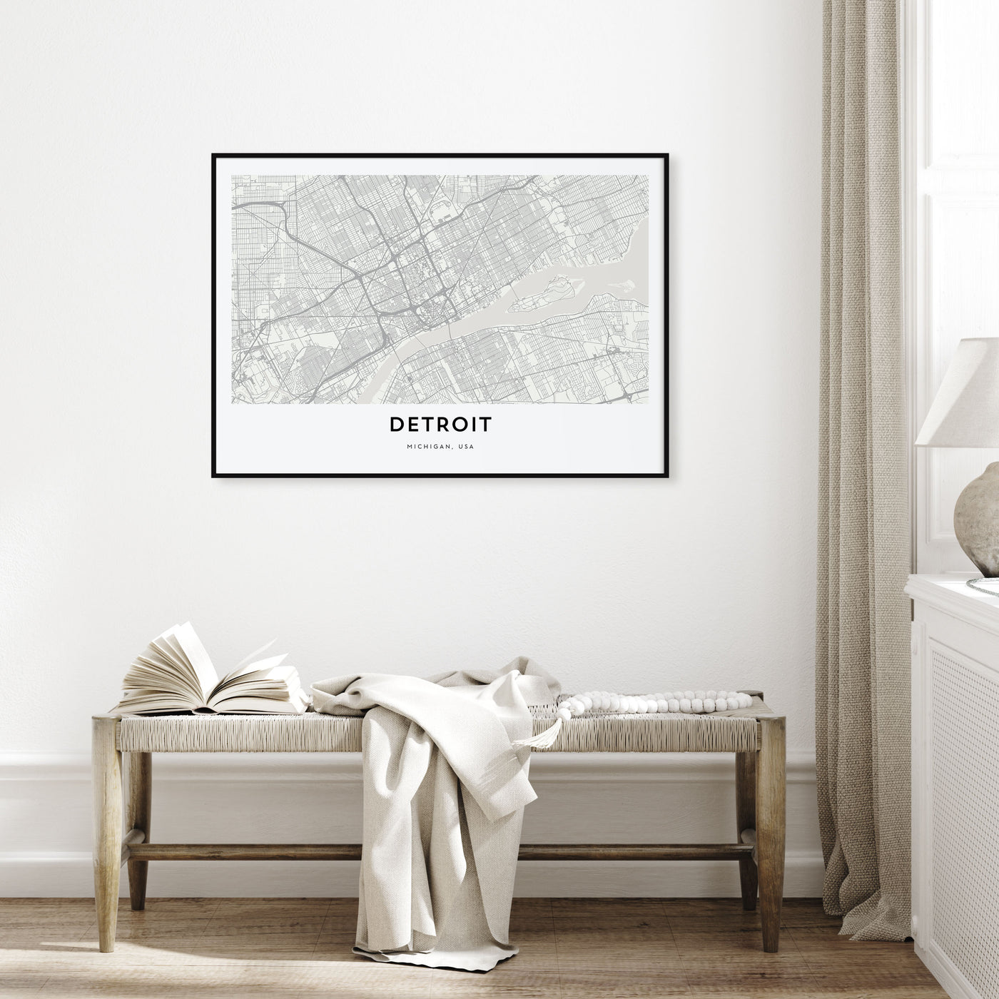 Detroit Map Landscape Poster