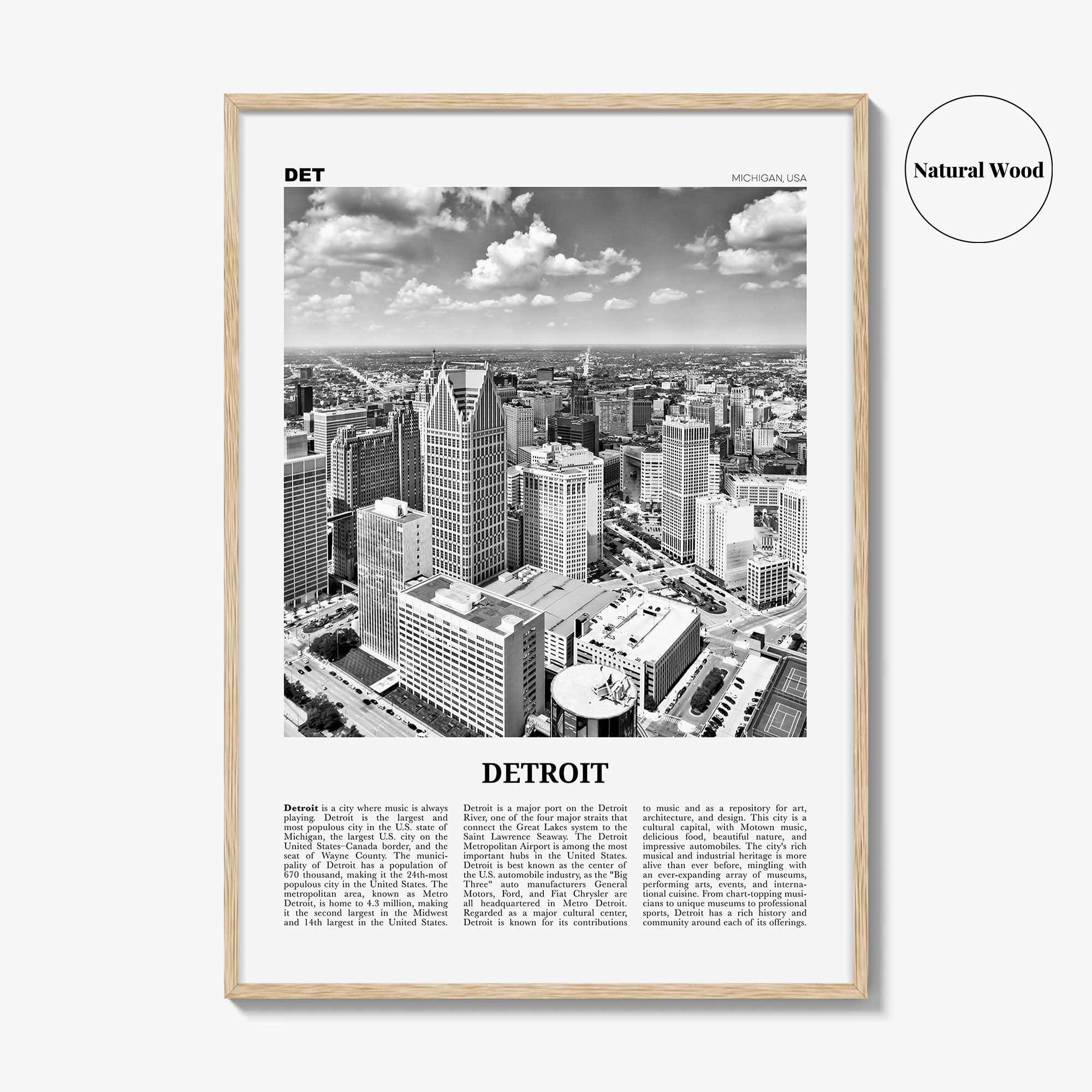 Detroit Print Black and White No 1, Detroit Wall Art, Detroit Poster, Detroit Photo, Detroit Decor, Michigan, USA, United States, America