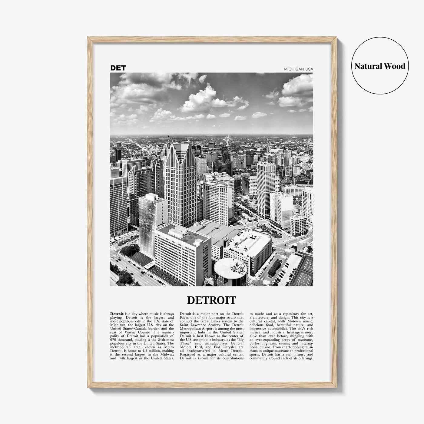 Detroit Print Black and White No 1, Detroit Wall Art, Detroit Poster, Detroit Photo, Detroit Decor, Michigan, USA, United States, America