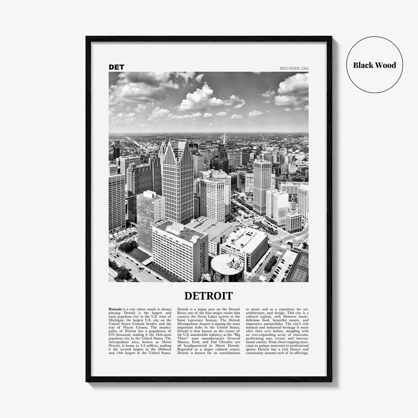 Detroit Print Black and White No 1, Detroit Wall Art, Detroit Poster, Detroit Photo, Detroit Decor, Michigan, USA, United States, America