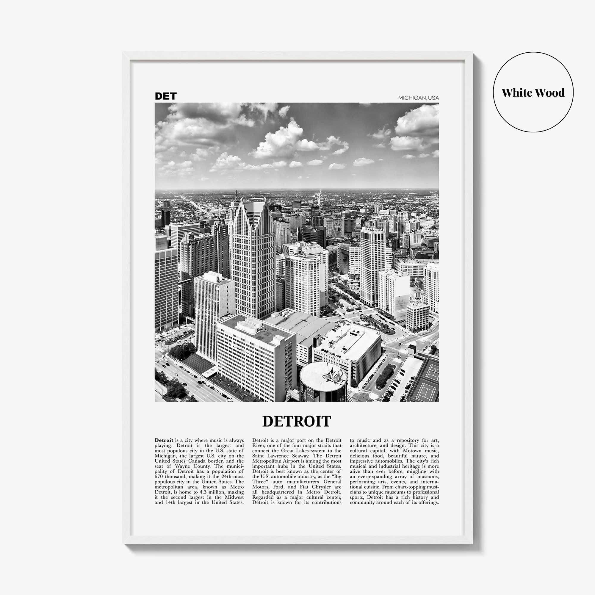 Detroit Print Black and White No 1, Detroit Wall Art, Detroit Poster, Detroit Photo, Detroit Decor, Michigan, USA, United States, America