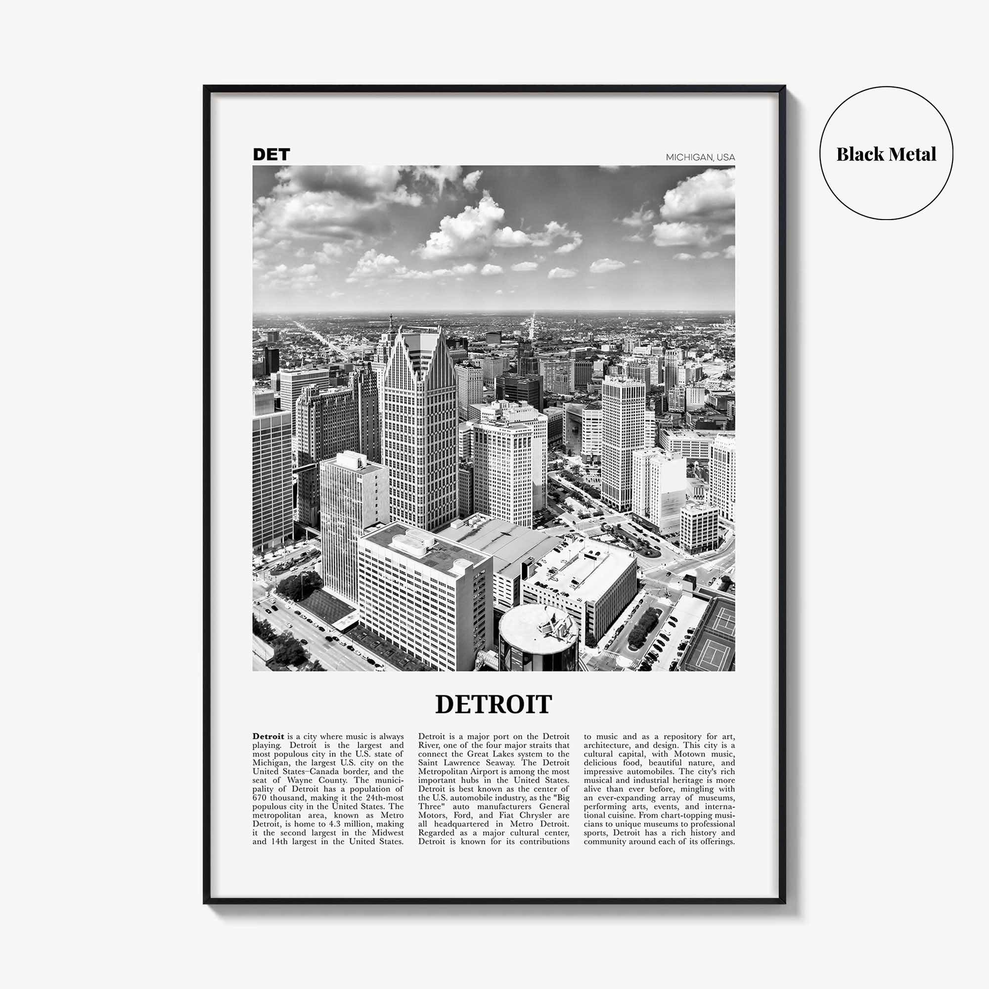 Detroit Print Black and White No 1, Detroit Wall Art, Detroit Poster, Detroit Photo, Detroit Decor, Michigan, USA, United States, America