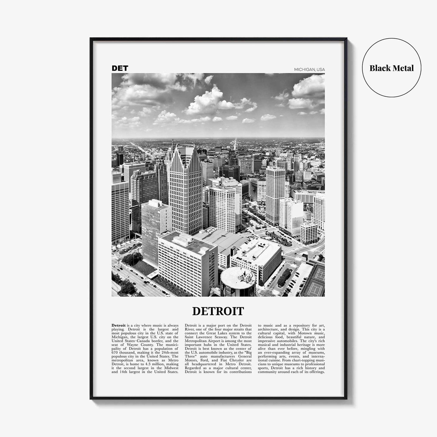 Detroit Print Black and White No 1, Detroit Wall Art, Detroit Poster, Detroit Photo, Detroit Decor, Michigan, USA, United States, America