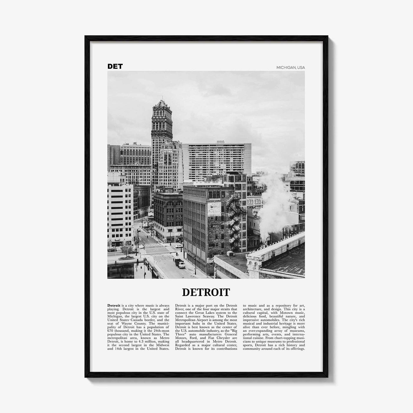 Detroit Print Black and White No 3, Detroit Wall Art, Detroit Poster, Detroit Photo, Detroit Decor, Michigan, USA, United States