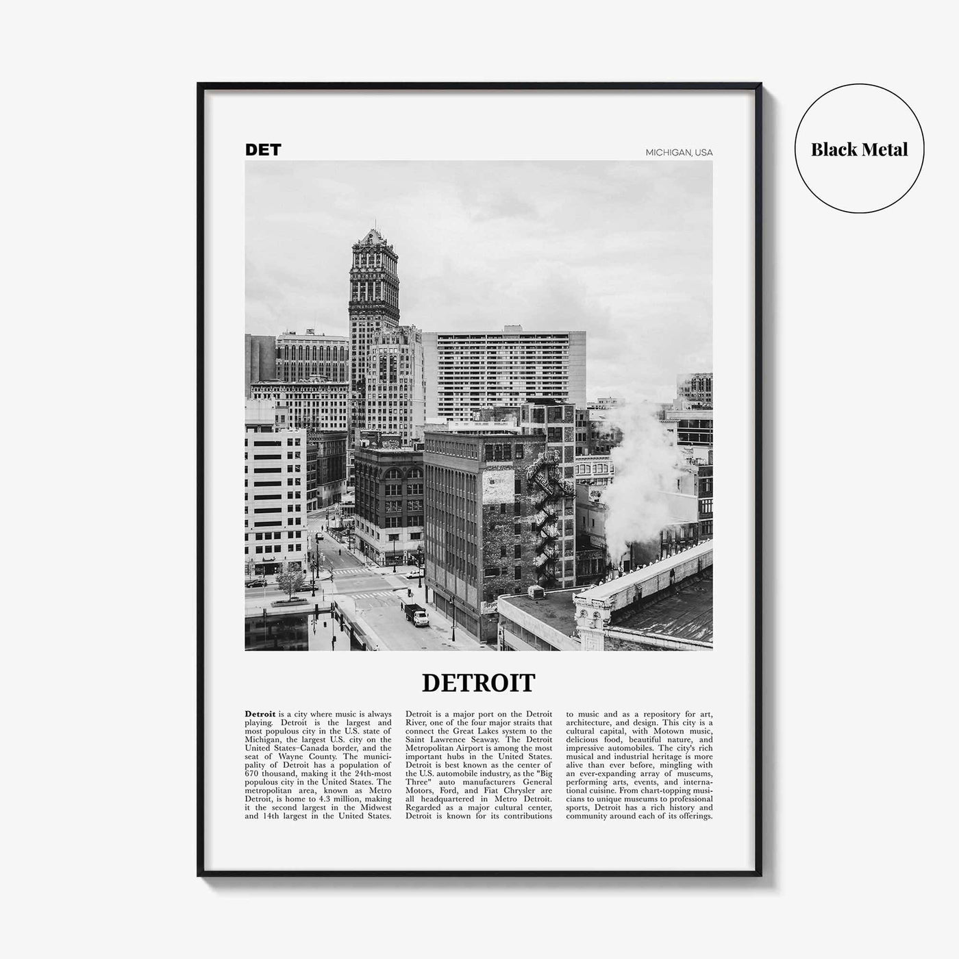 Detroit Print Black and White No 3, Detroit Wall Art, Detroit Poster, Detroit Photo, Detroit Decor, Michigan, USA, United States