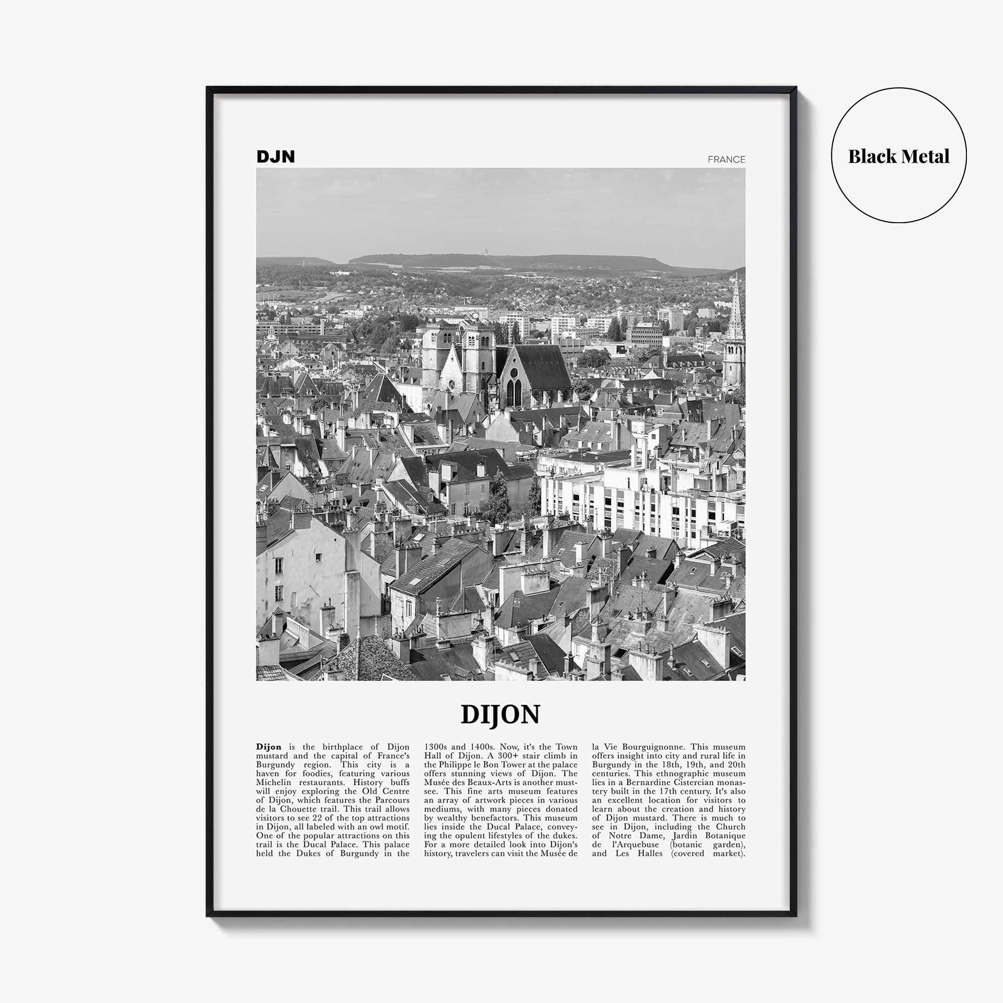 Dijon Print Black and White, Dijon Wall Art, Dijon Poster, Dijon Photo, Dijon Wall Décor, Dijon Map, France