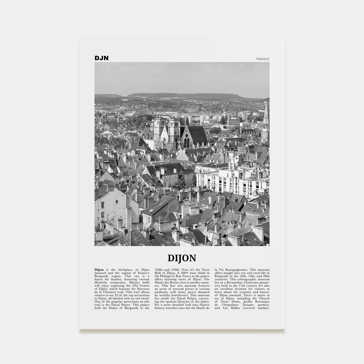 Dijon Travel B&W Poster