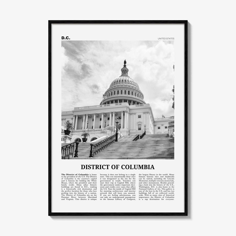 District of Columbia Print Black and White, District of Columbia  Wall Art, District of Columbia Poster,  District of Columbia Photo, DC