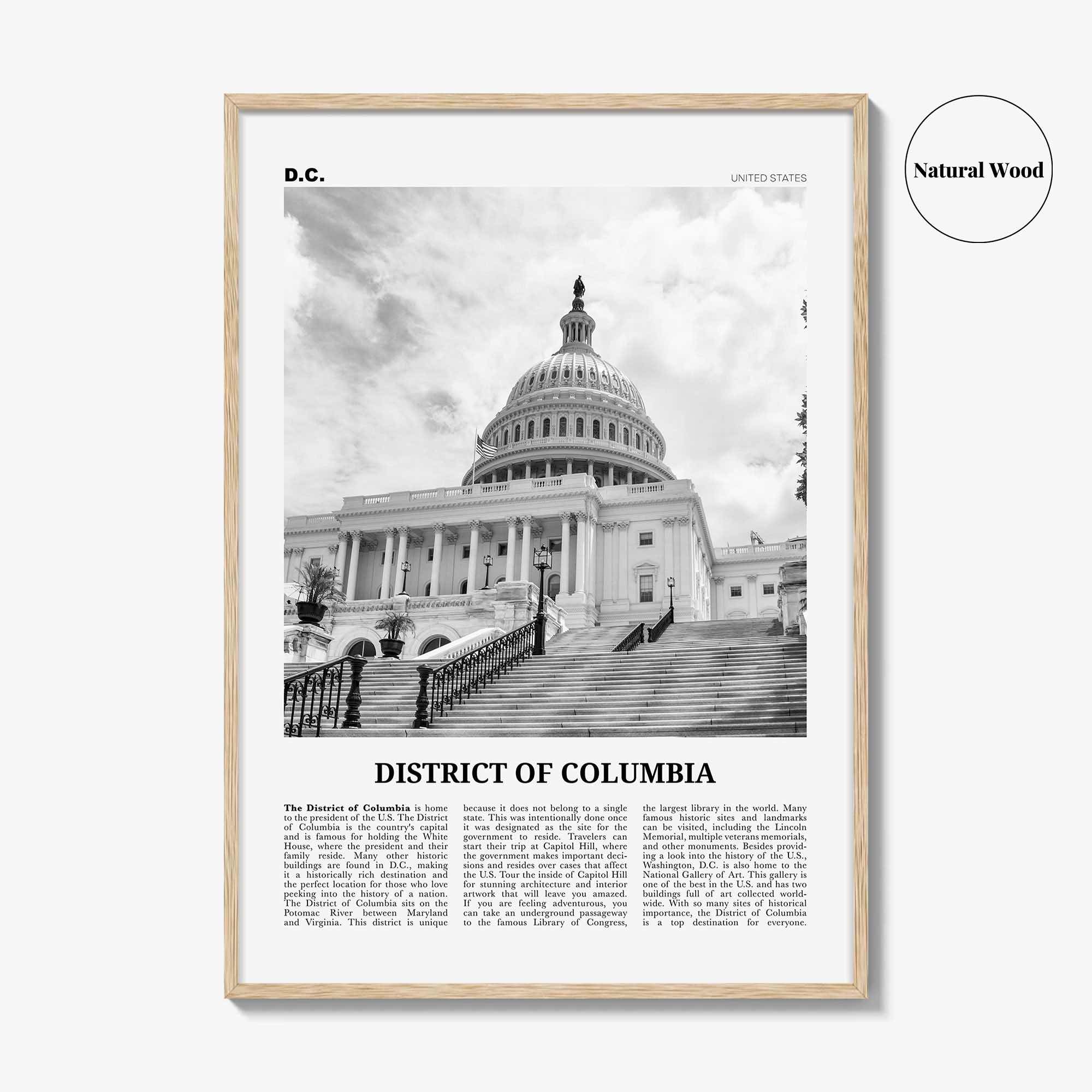 District of Columbia Print Black and White, District of Columbia  Wall Art, District of Columbia Poster,  District of Columbia Photo, DC