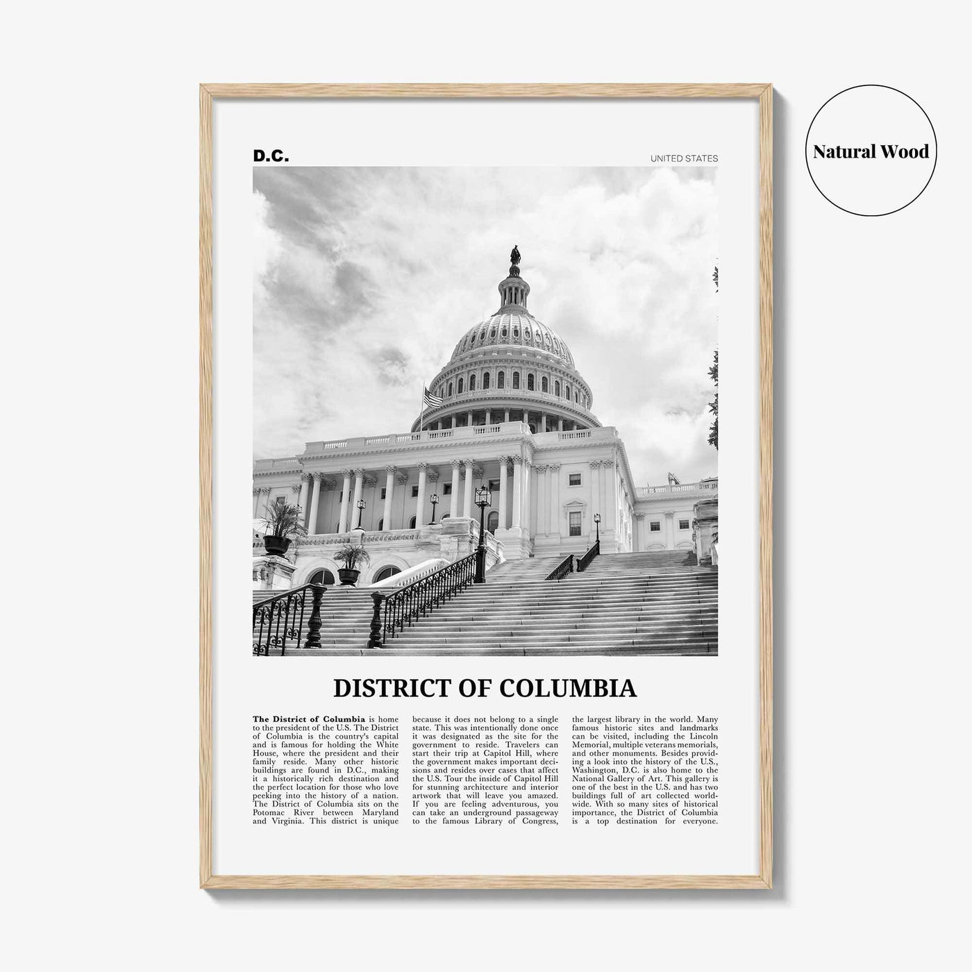 District of Columbia Print Black and White, District of Columbia  Wall Art, District of Columbia Poster,  District of Columbia Photo, DC
