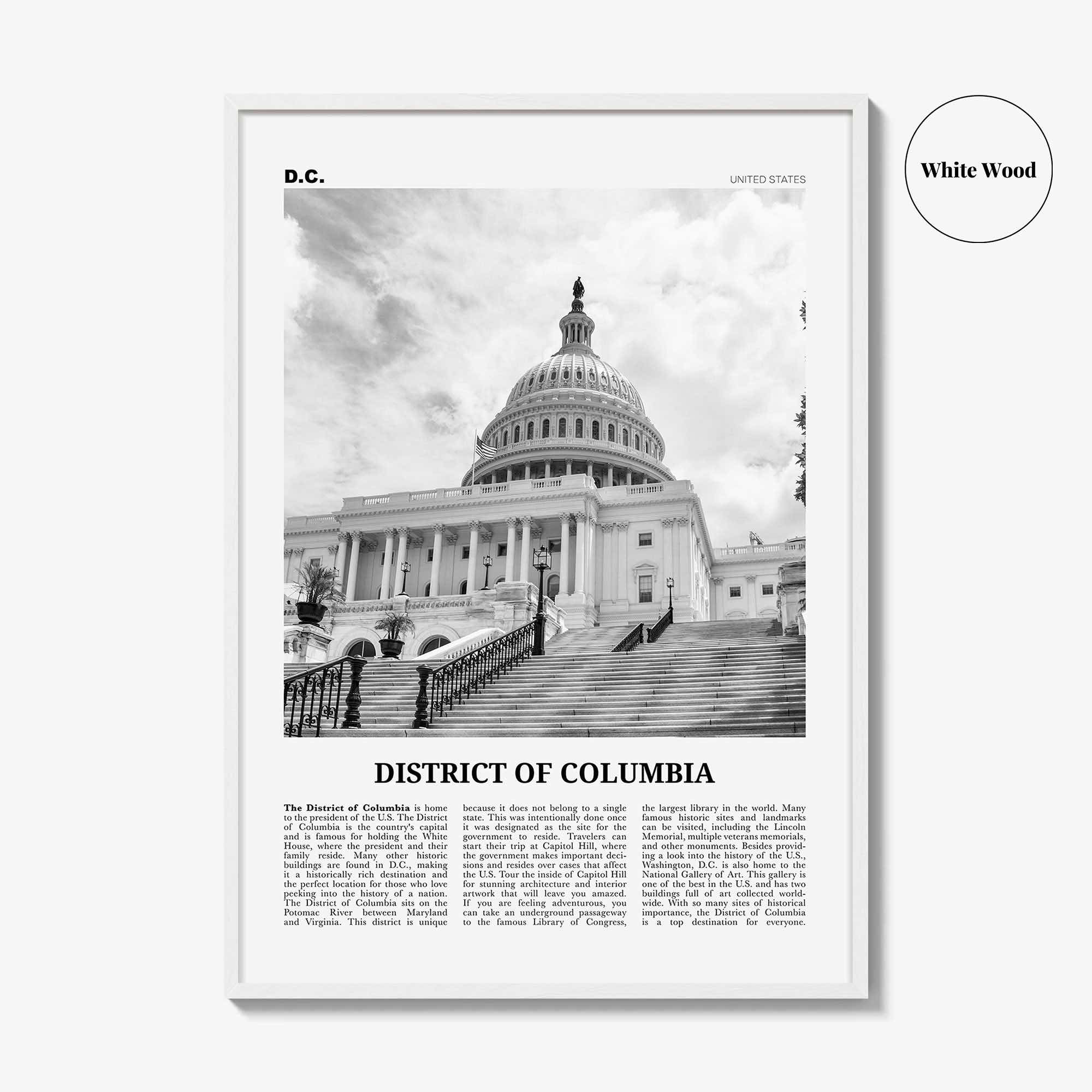 District of Columbia Print Black and White, District of Columbia  Wall Art, District of Columbia Poster,  District of Columbia Photo, DC