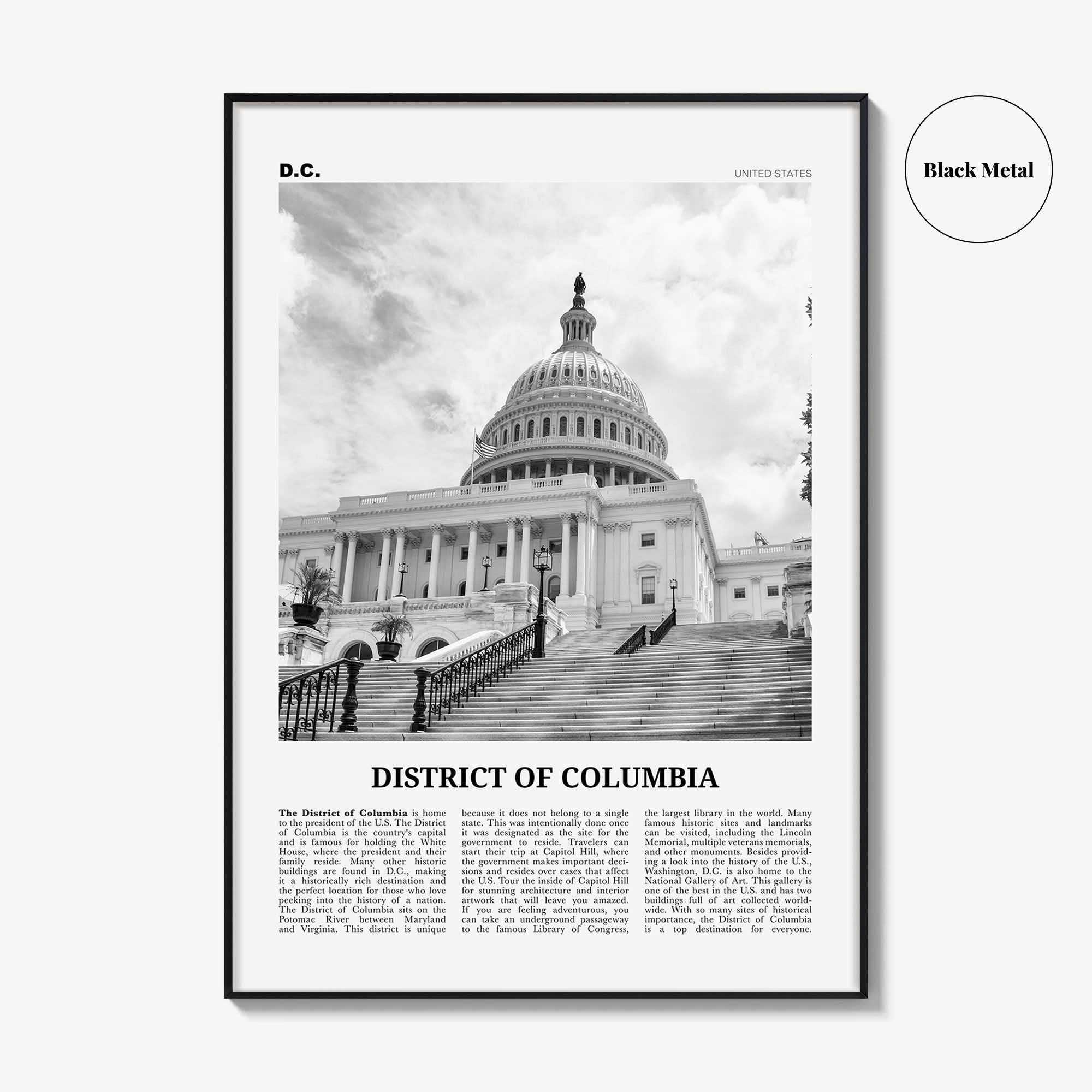 District of Columbia Print Black and White, District of Columbia  Wall Art, District of Columbia Poster,  District of Columbia Photo, DC