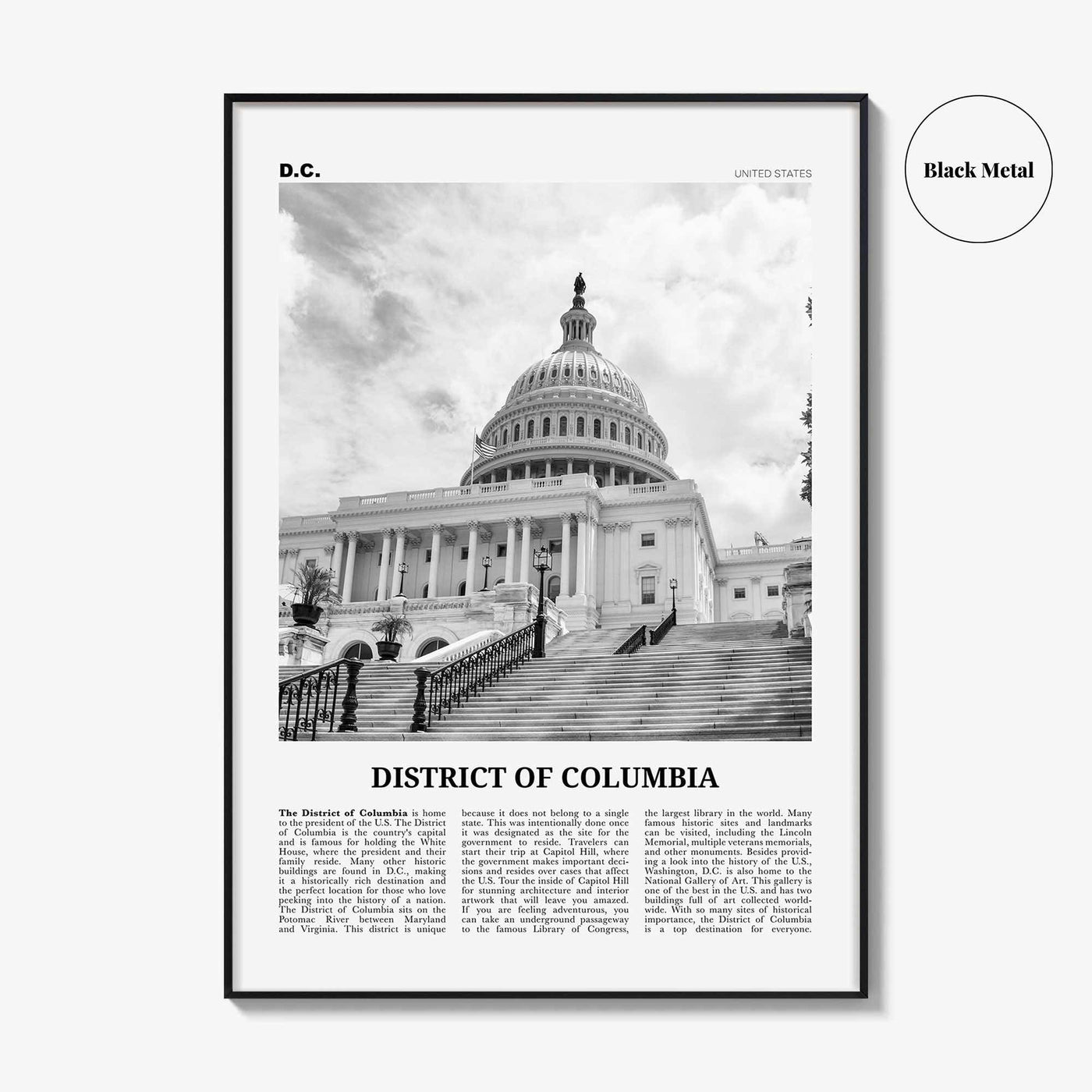 District of Columbia Print Black and White, District of Columbia  Wall Art, District of Columbia Poster,  District of Columbia Photo, DC
