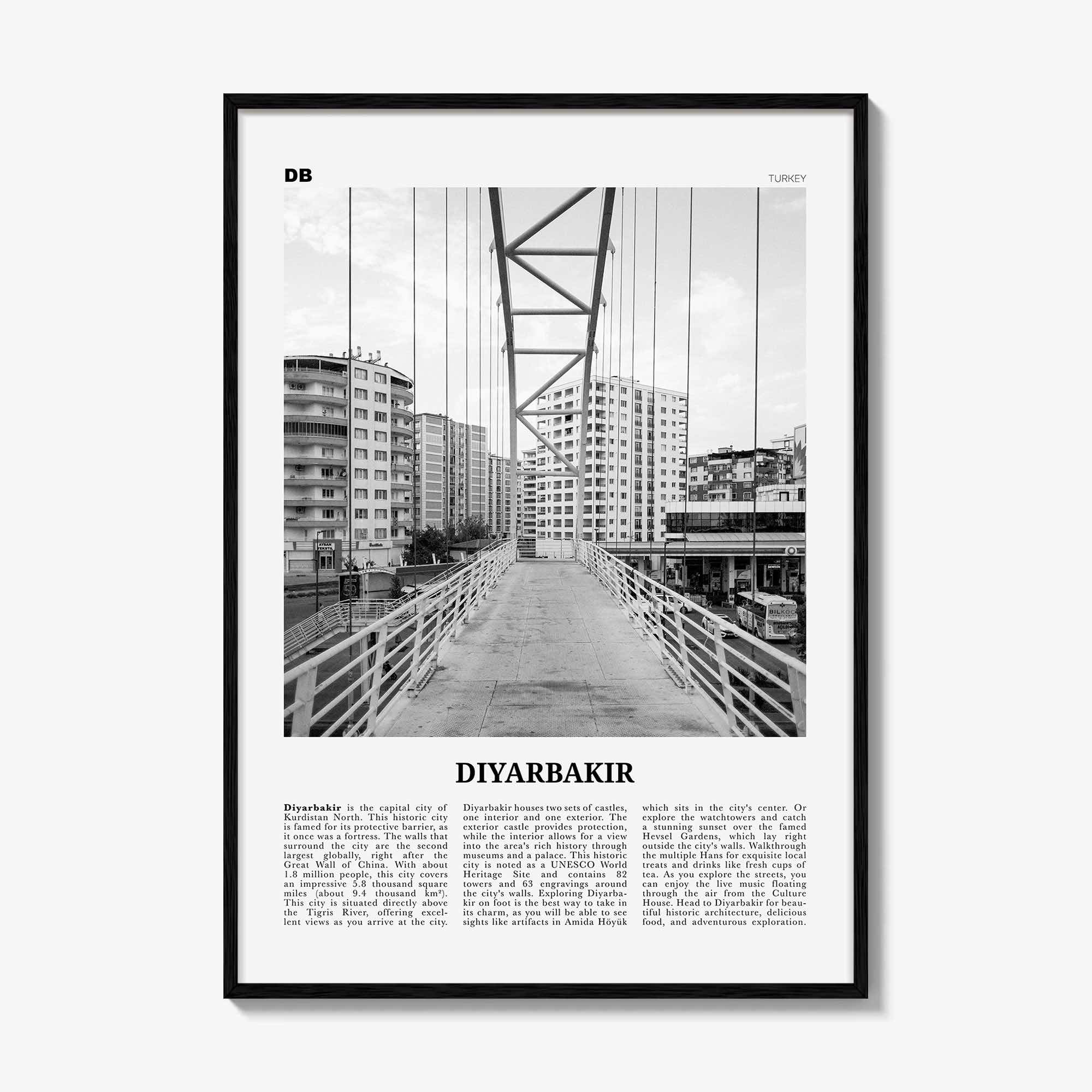 Diyarbakir Print Black and White, Diyarbakir Wall Art, Diyarbakir Poster, Diyarbakir Photo, Diyarbakir Wall Décor, Diyarbakir Map, Turkey