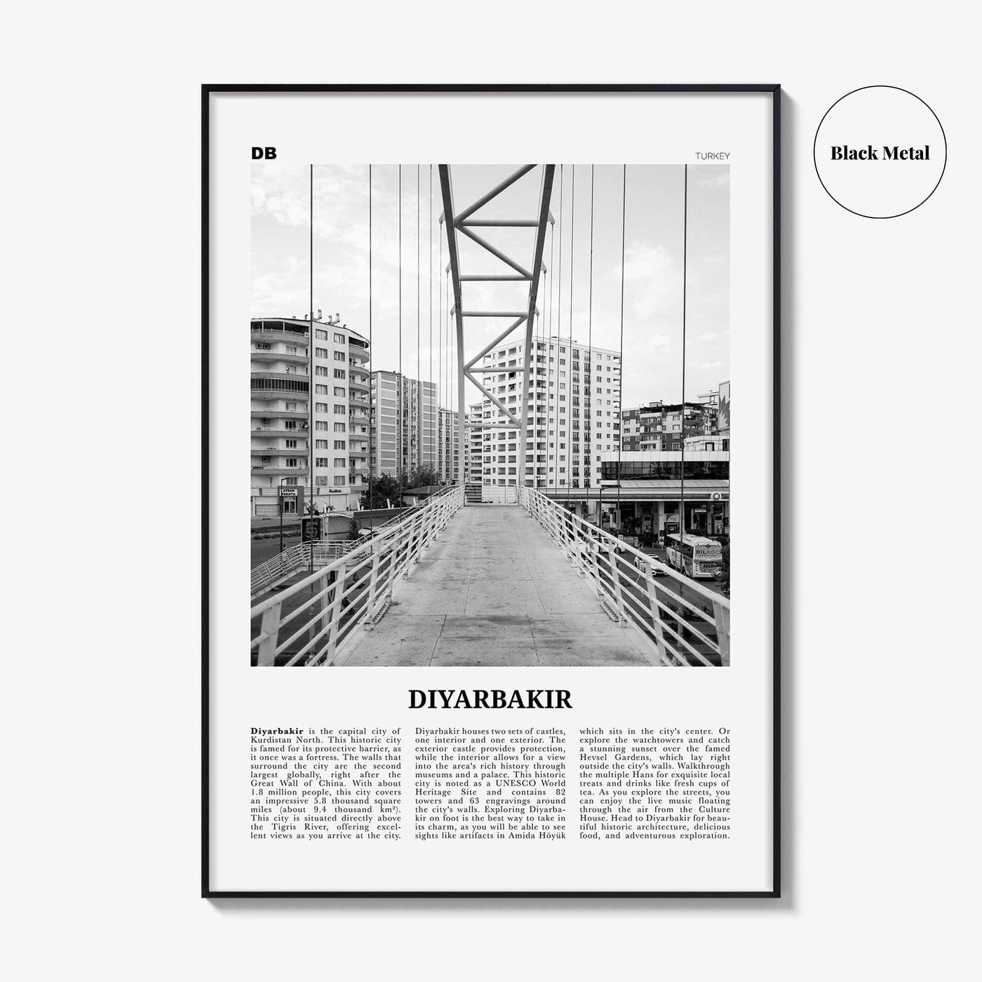 Diyarbakir Print Black and White, Diyarbakir Wall Art, Diyarbakir Poster, Diyarbakir Photo, Diyarbakir Wall Décor, Diyarbakir Map, Turkey
