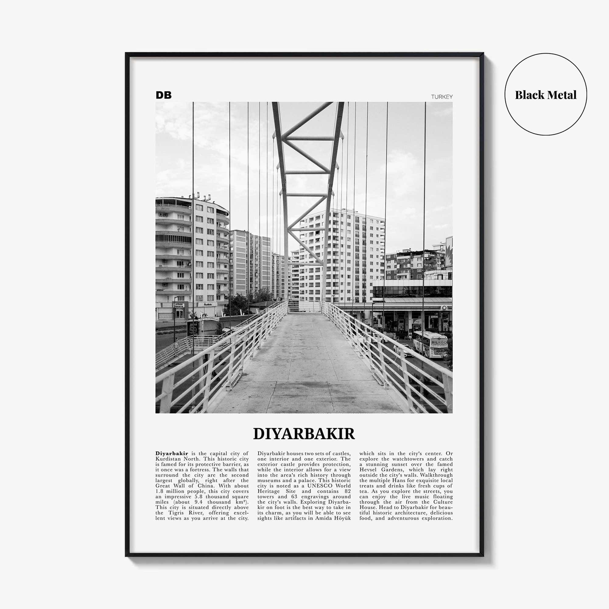 Diyarbakir Print Black and White, Diyarbakir Wall Art, Diyarbakir Poster, Diyarbakir Photo, Diyarbakir Wall Décor, Diyarbakir Map, Turkey