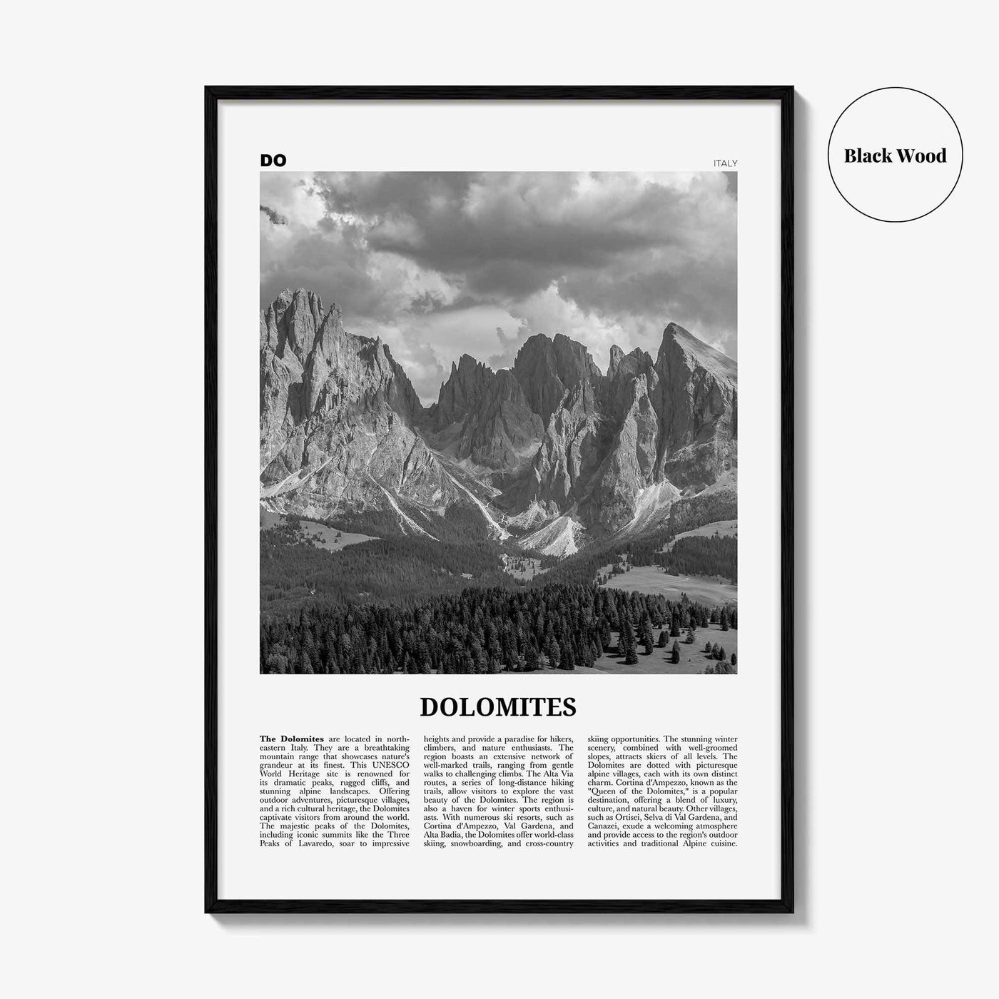 Dolomites Print Black and White, Dolomites Wall Art, Dolomites Poster, Dolomites Photo, Dolomites Wall Décor, Dolomites Map, Italy