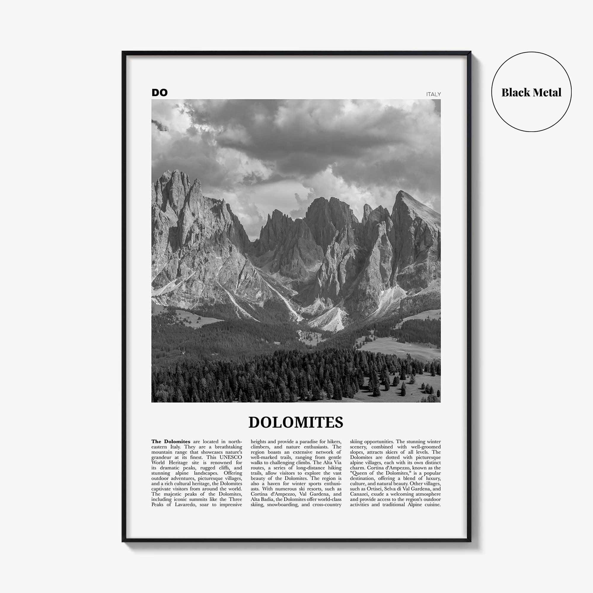 Dolomites Print Black and White, Dolomites Wall Art, Dolomites Poster, Dolomites Photo, Dolomites Wall Décor, Dolomites Map, Italy