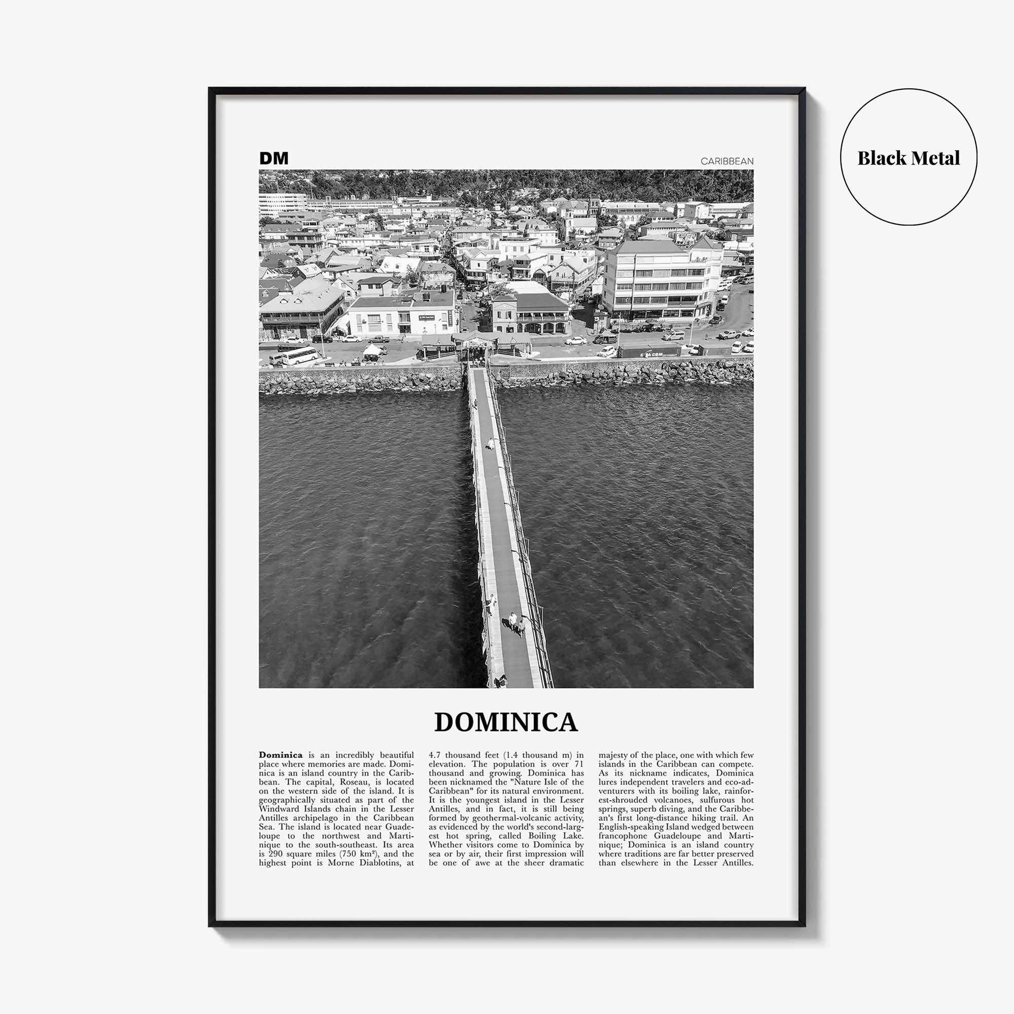 Dominica Print Black and White, Dominica Wall Art, Dominica Poster, Dominica Photo, Dominica Wall Decor, Country Print, Roseau, Caribbean