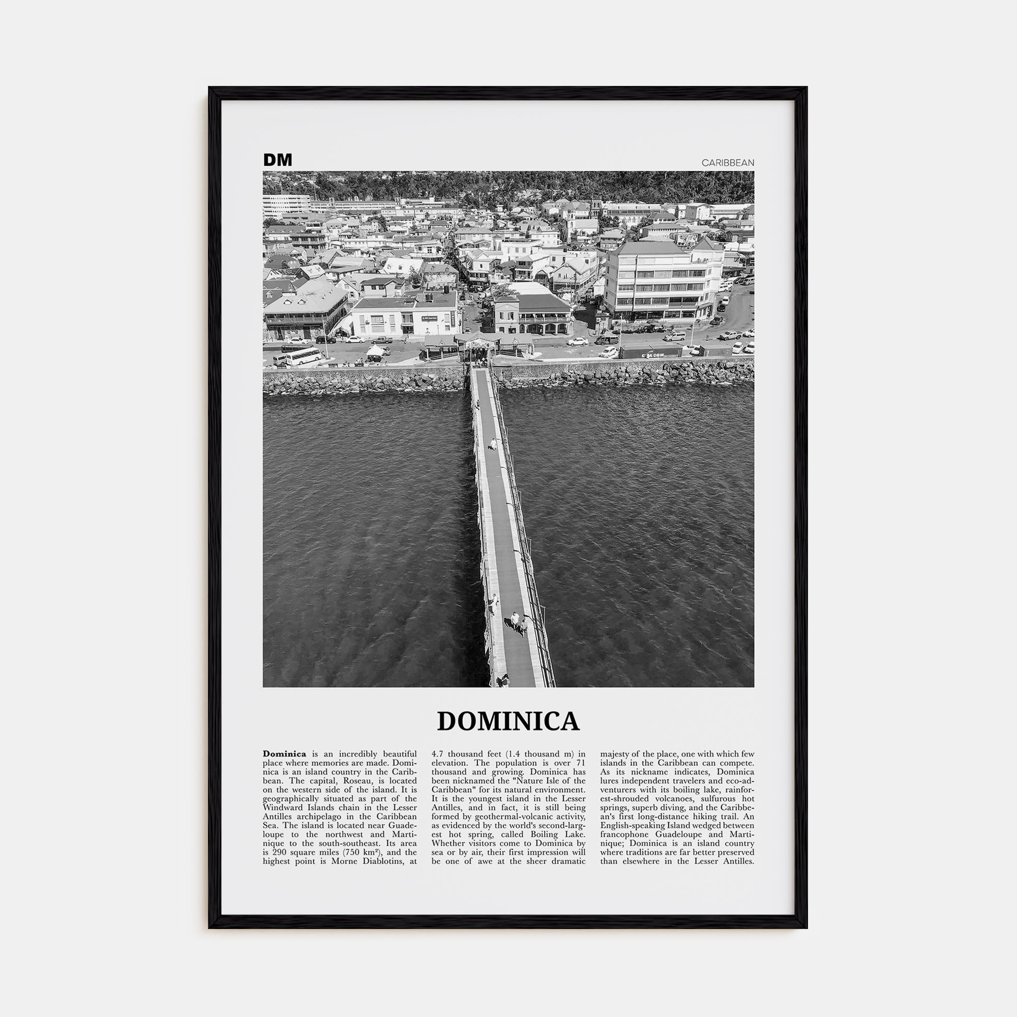 Dominica Travel B&W Poster