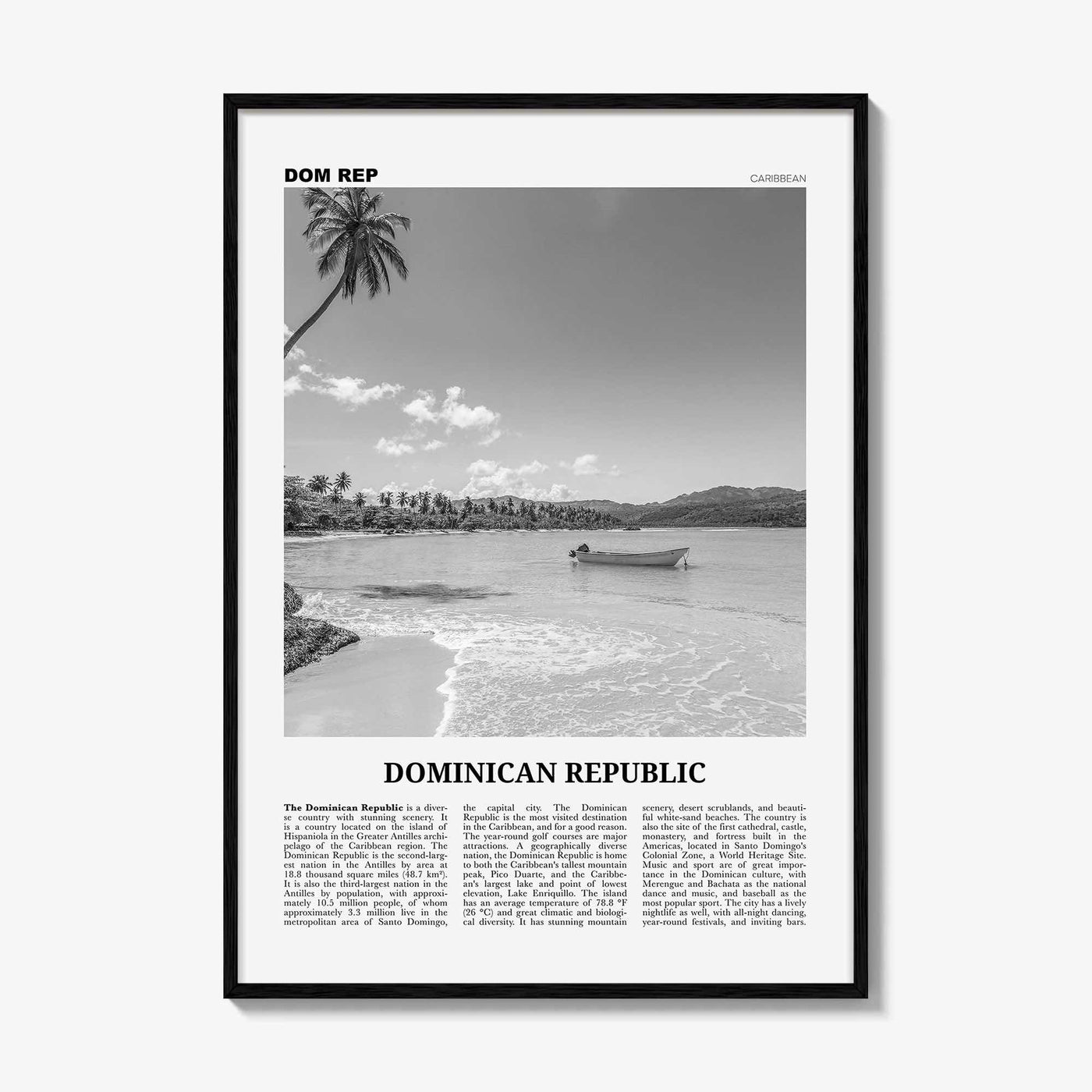 Dominican Republic Print Black and White No 2, Dominican Wall Art, Dominican Poster, Dominicana, Dominica, Santo Domingo, Caribbean