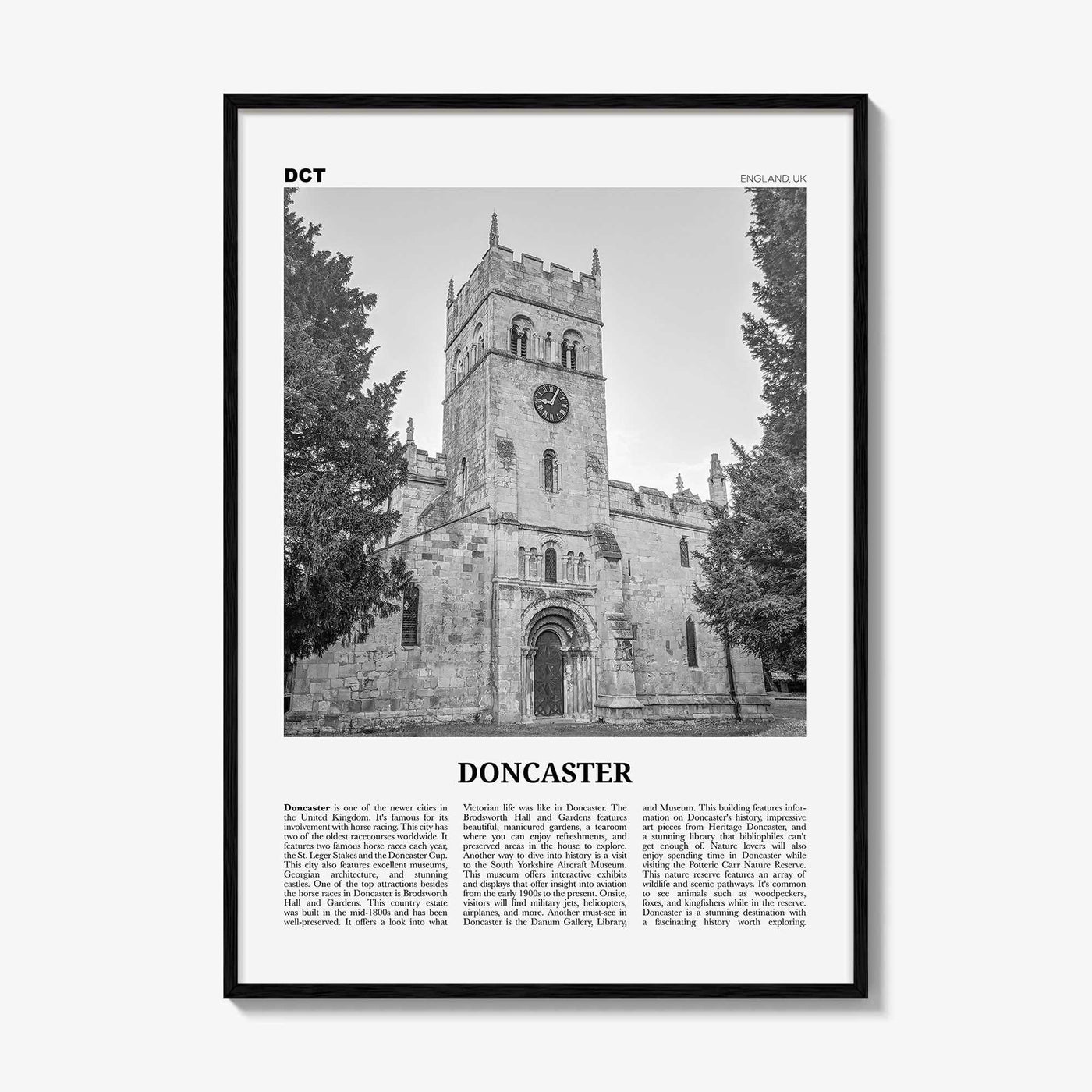 Doncaster Print Black and White, Doncaster Wall Art, Doncaster Poster, Doncaster Photo, Doncaster Wall Décor, Doncaster Map, England