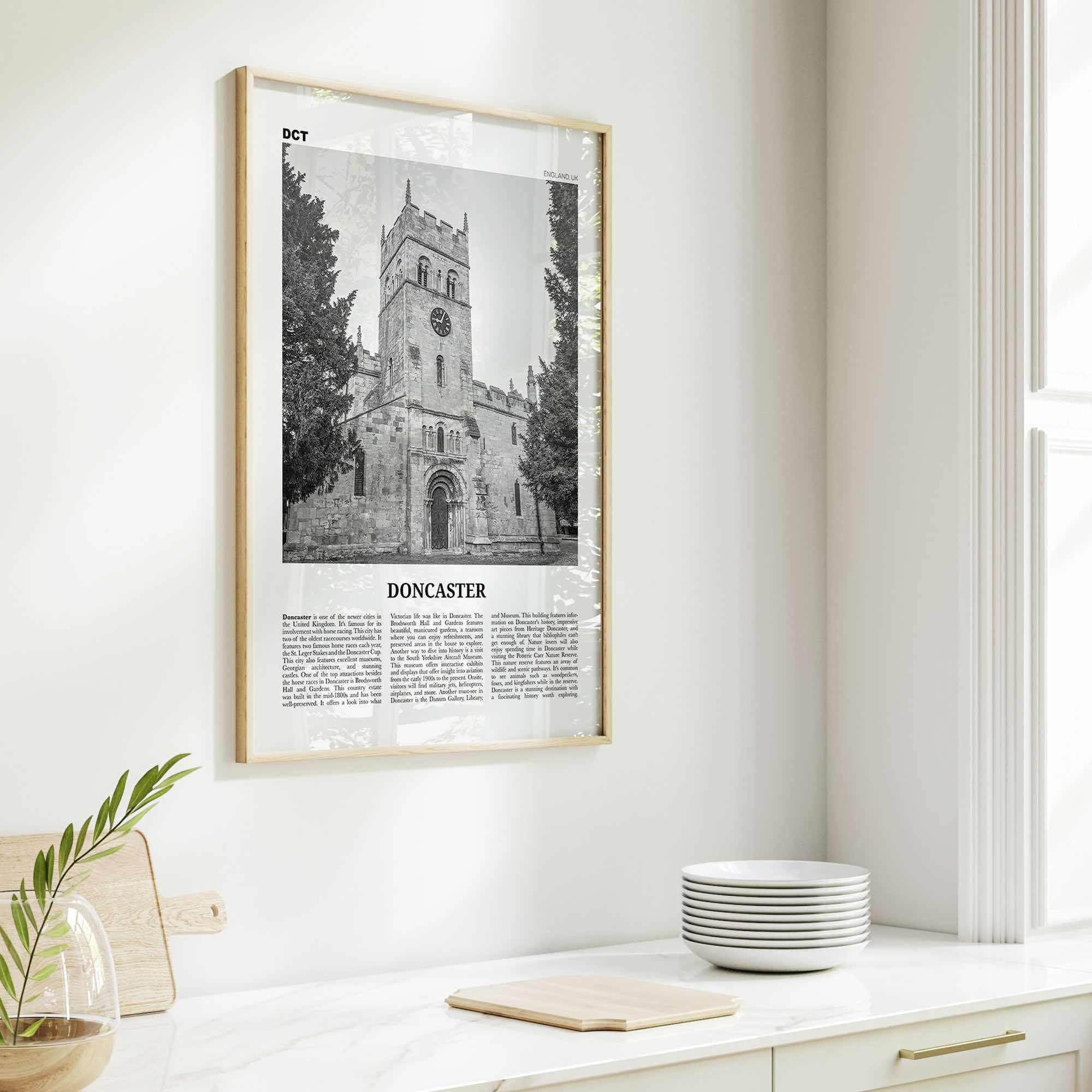 Doncaster Print Black and White, Doncaster Wall Art, Doncaster Poster, Doncaster Photo, Doncaster Wall Décor, Doncaster Map, England