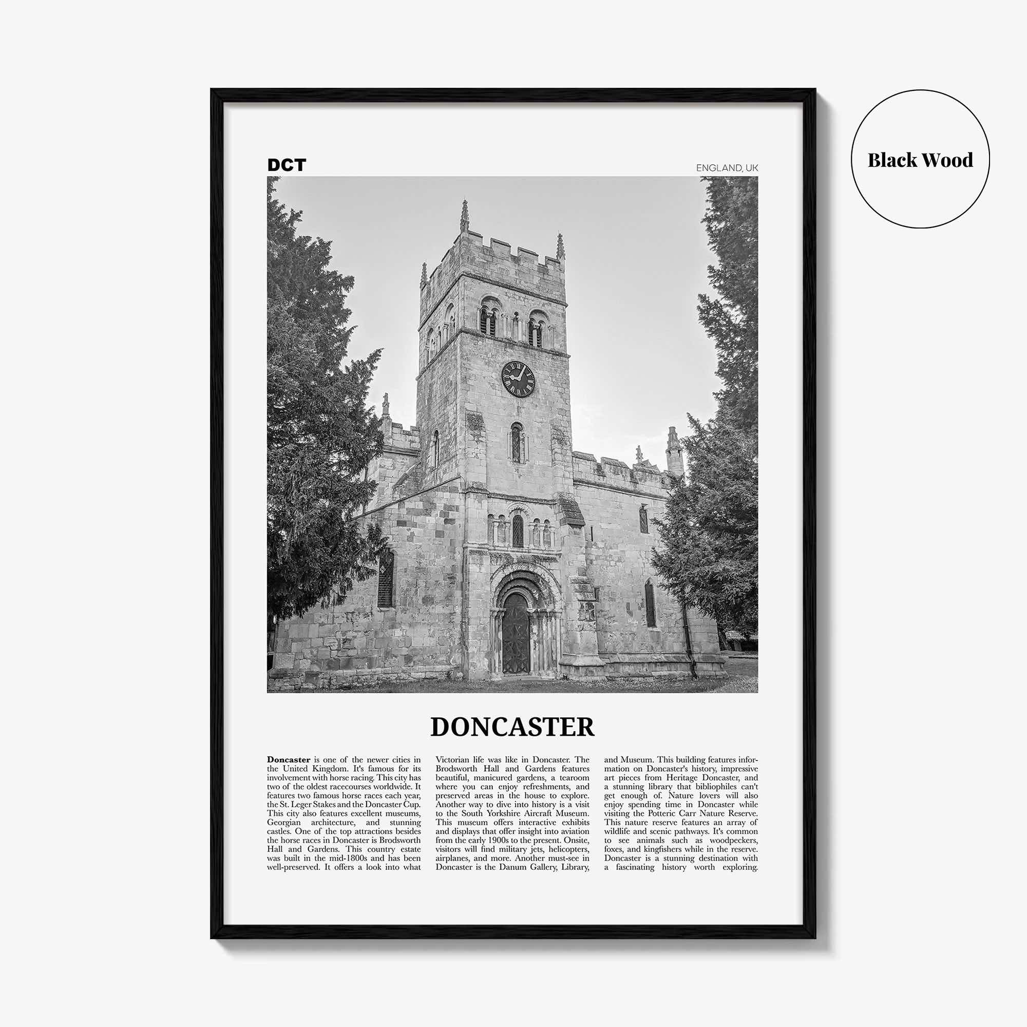 Doncaster Print Black and White, Doncaster Wall Art, Doncaster Poster, Doncaster Photo, Doncaster Wall Décor, Doncaster Map, England