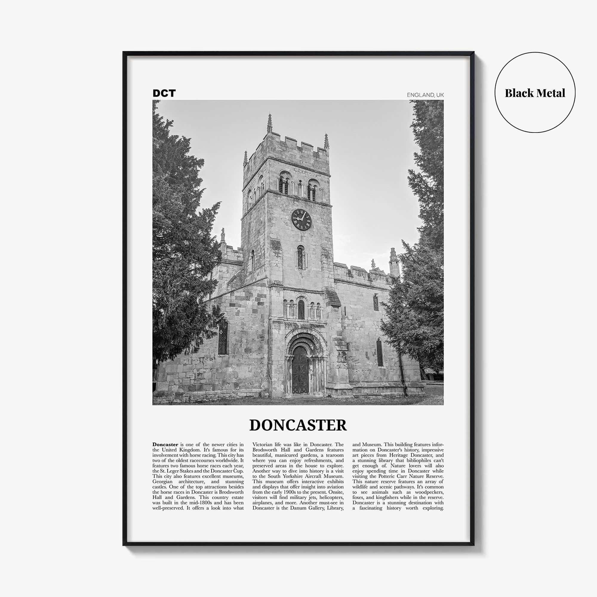 Doncaster Print Black and White, Doncaster Wall Art, Doncaster Poster, Doncaster Photo, Doncaster Wall Décor, Doncaster Map, England