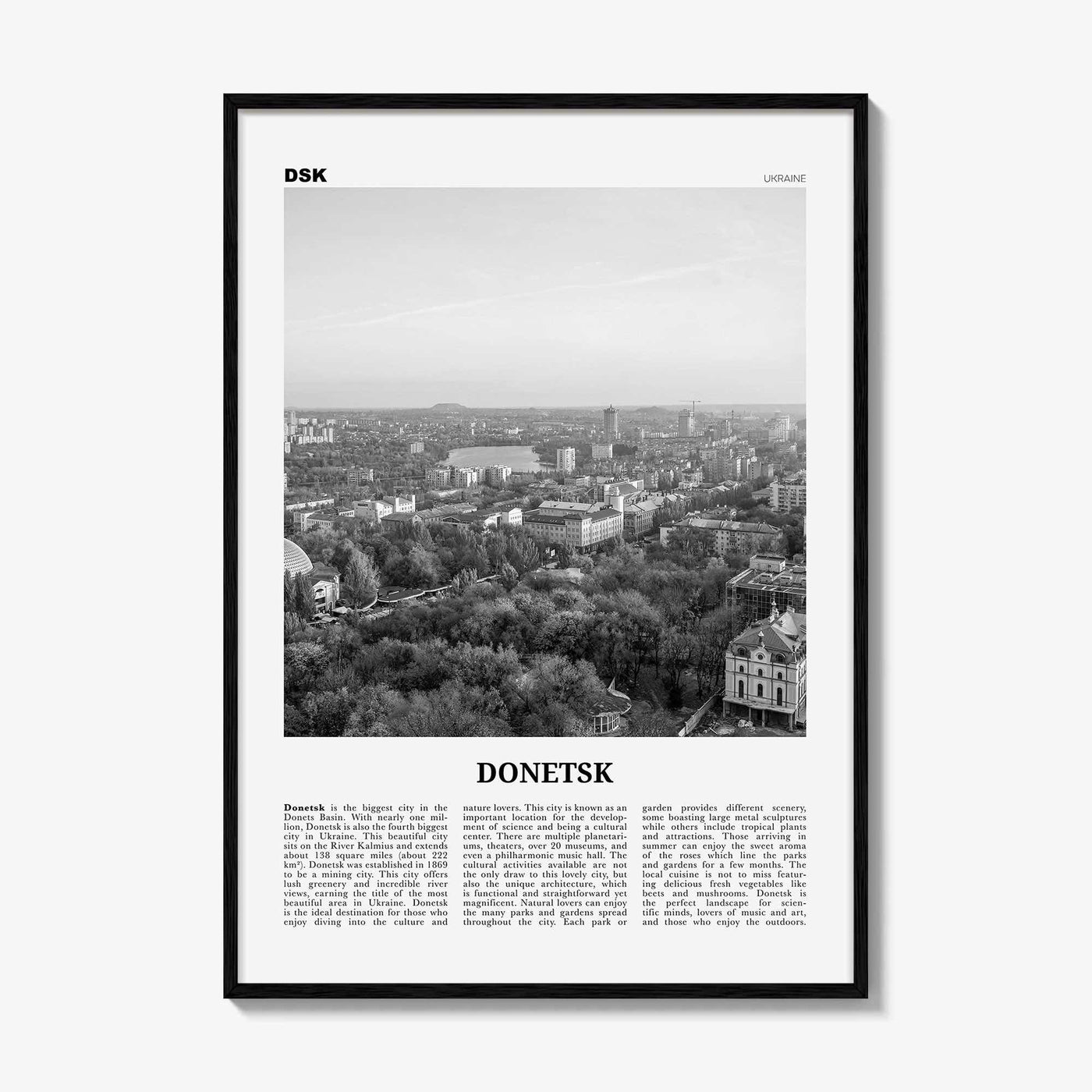 Donetsk Print Black and White, Donetsk Wall Art, Donetsk Poster, Donetsk Photo, Donetsk Wall Décor, Donetsk Map, Ukraine