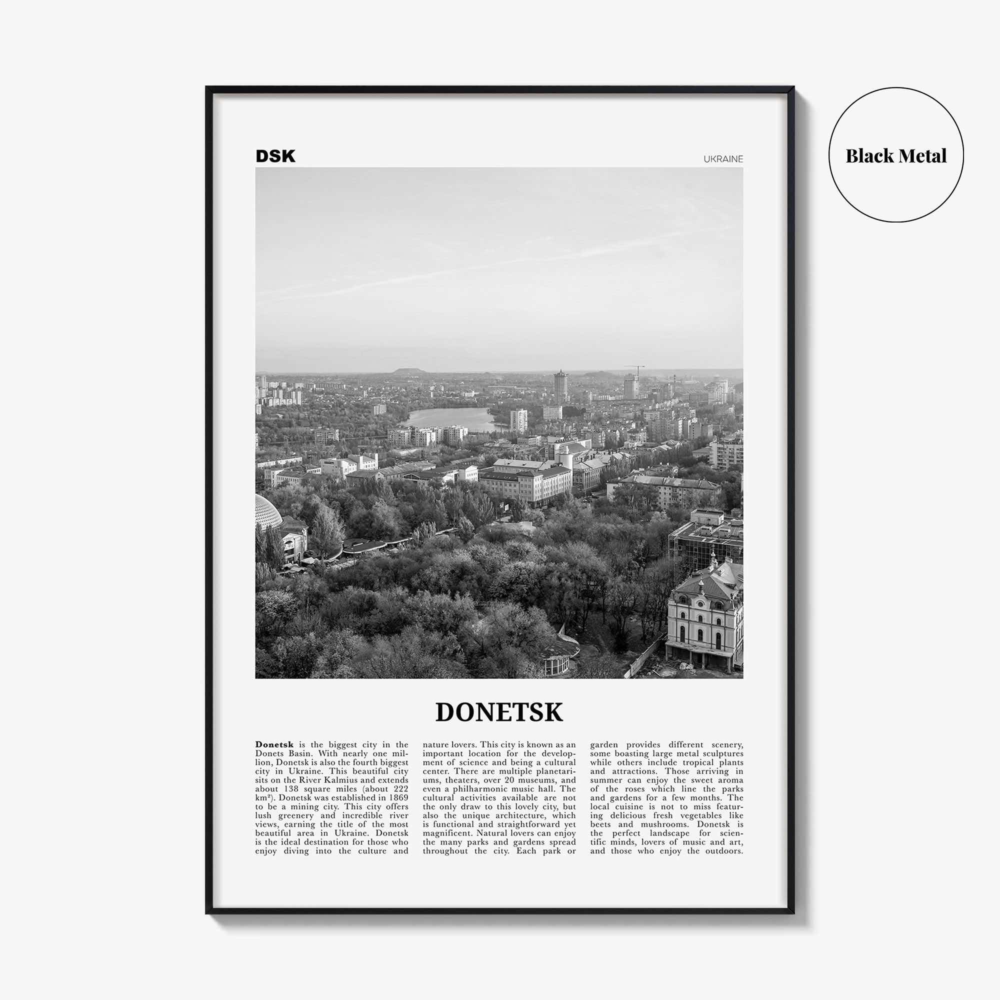 Donetsk Print Black and White, Donetsk Wall Art, Donetsk Poster, Donetsk Photo, Donetsk Wall Décor, Donetsk Map, Ukraine