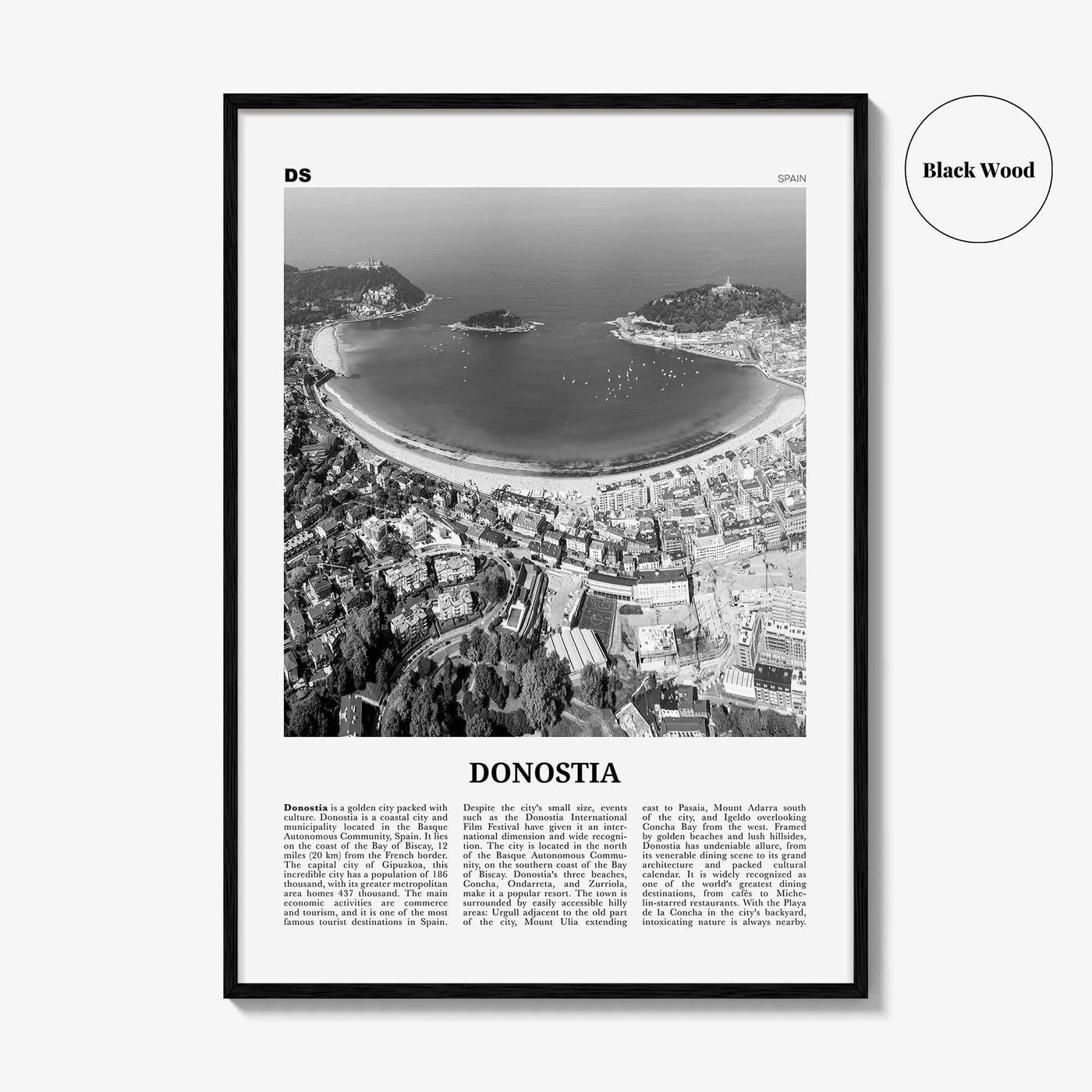 Donostia Print Black and White, San Sebastián Wall Art, San Sebastián Poster, Donostia, Basque Country, Spain, España, Europe